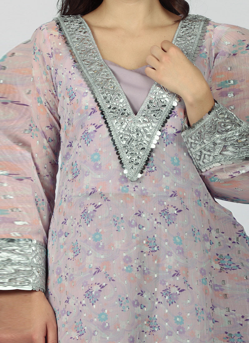 Lavendar Georgette A-line Suit Set