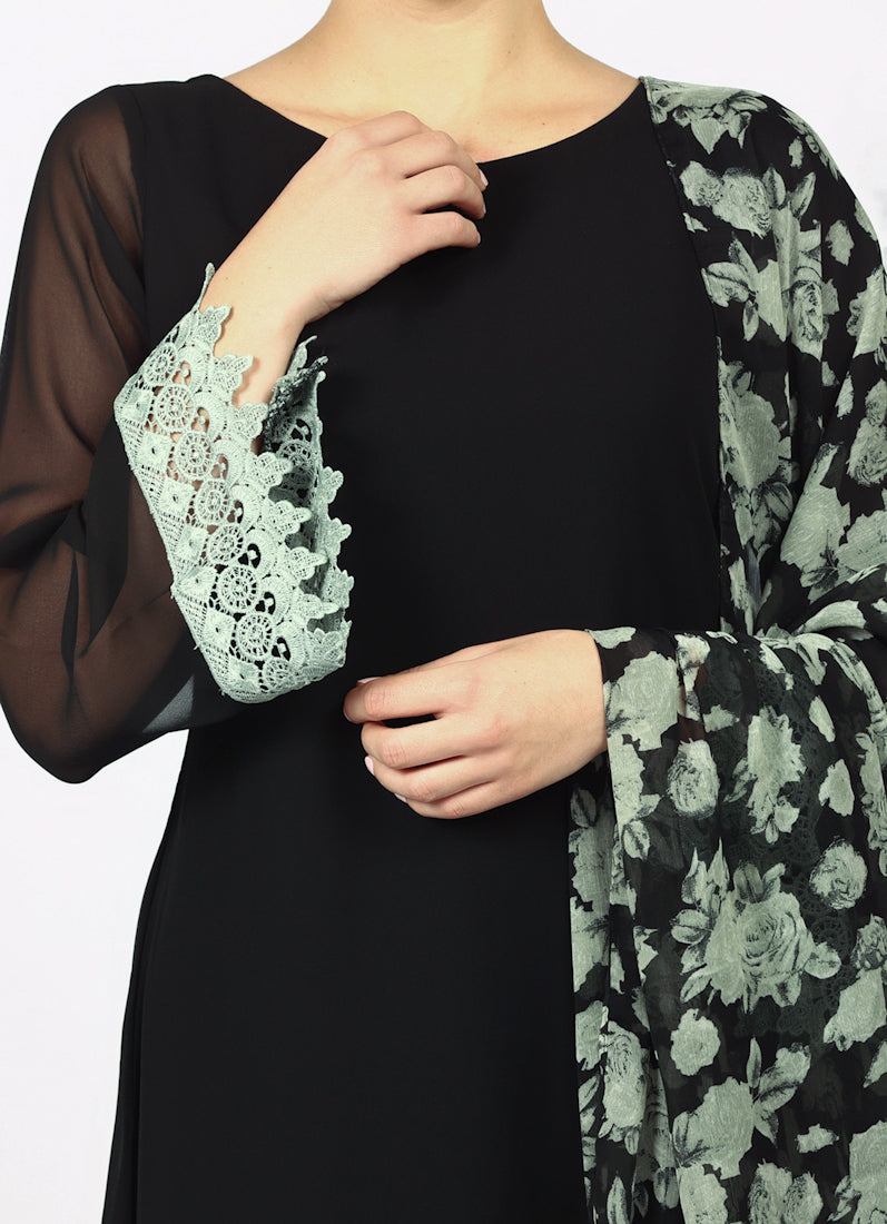 Black Georgette Printed Dupatta Suit Set