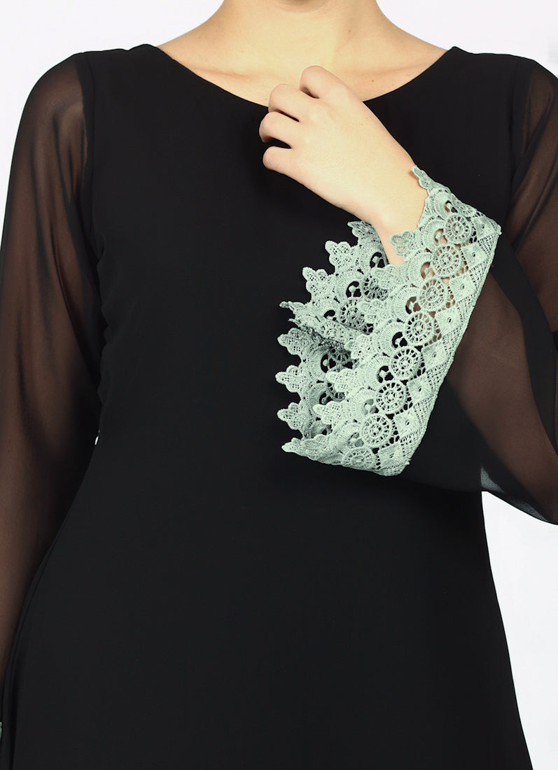 Black Georgette Printed Dupatta Suit Set