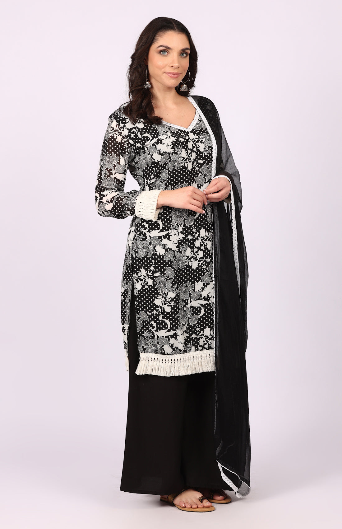 Black Georgette Shift Suit Set