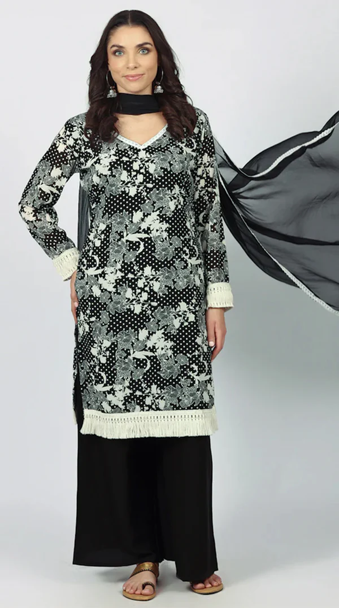 Black Georgette Shift Suit Set