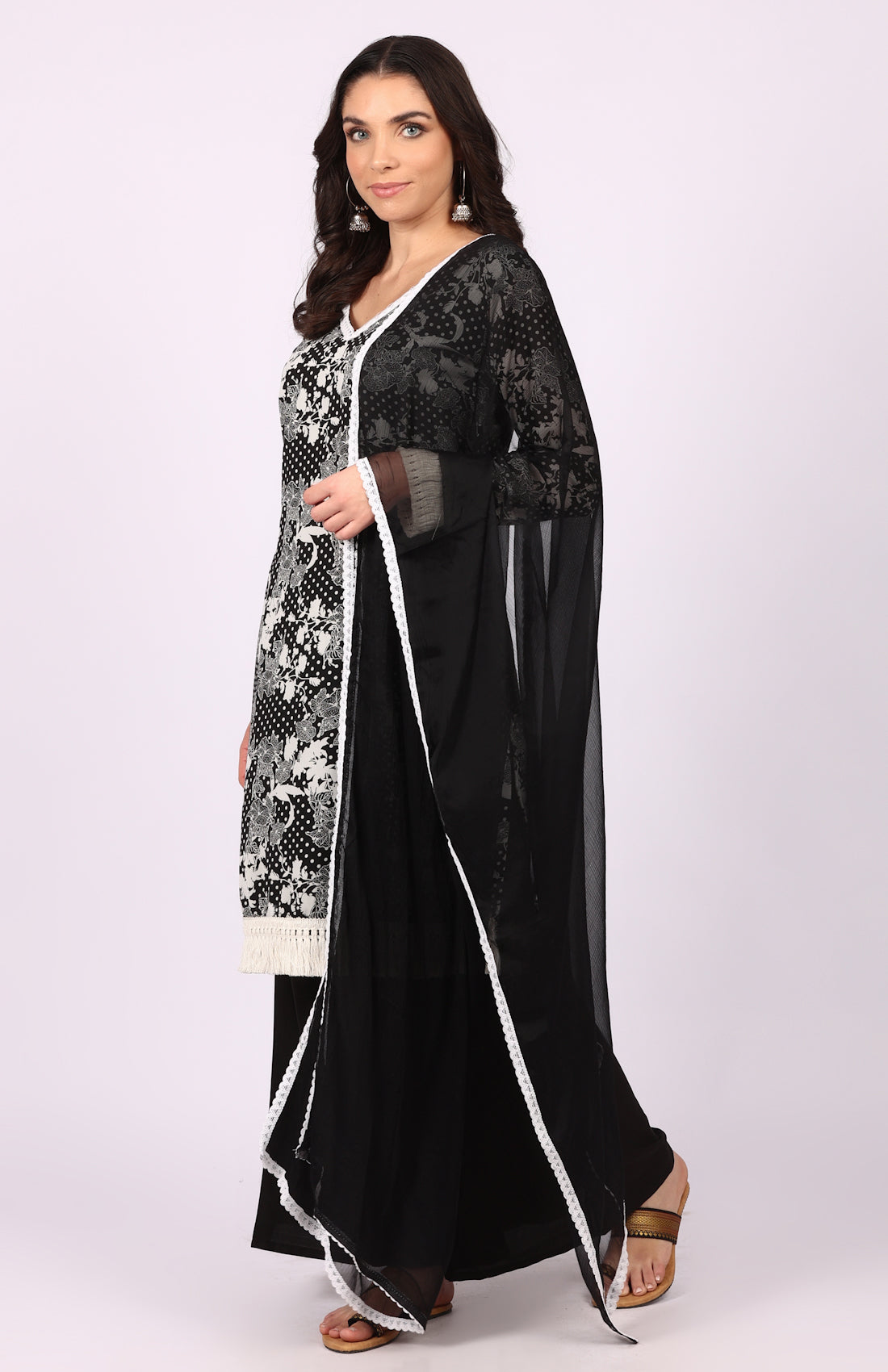 Black Georgette Shift Suit Set