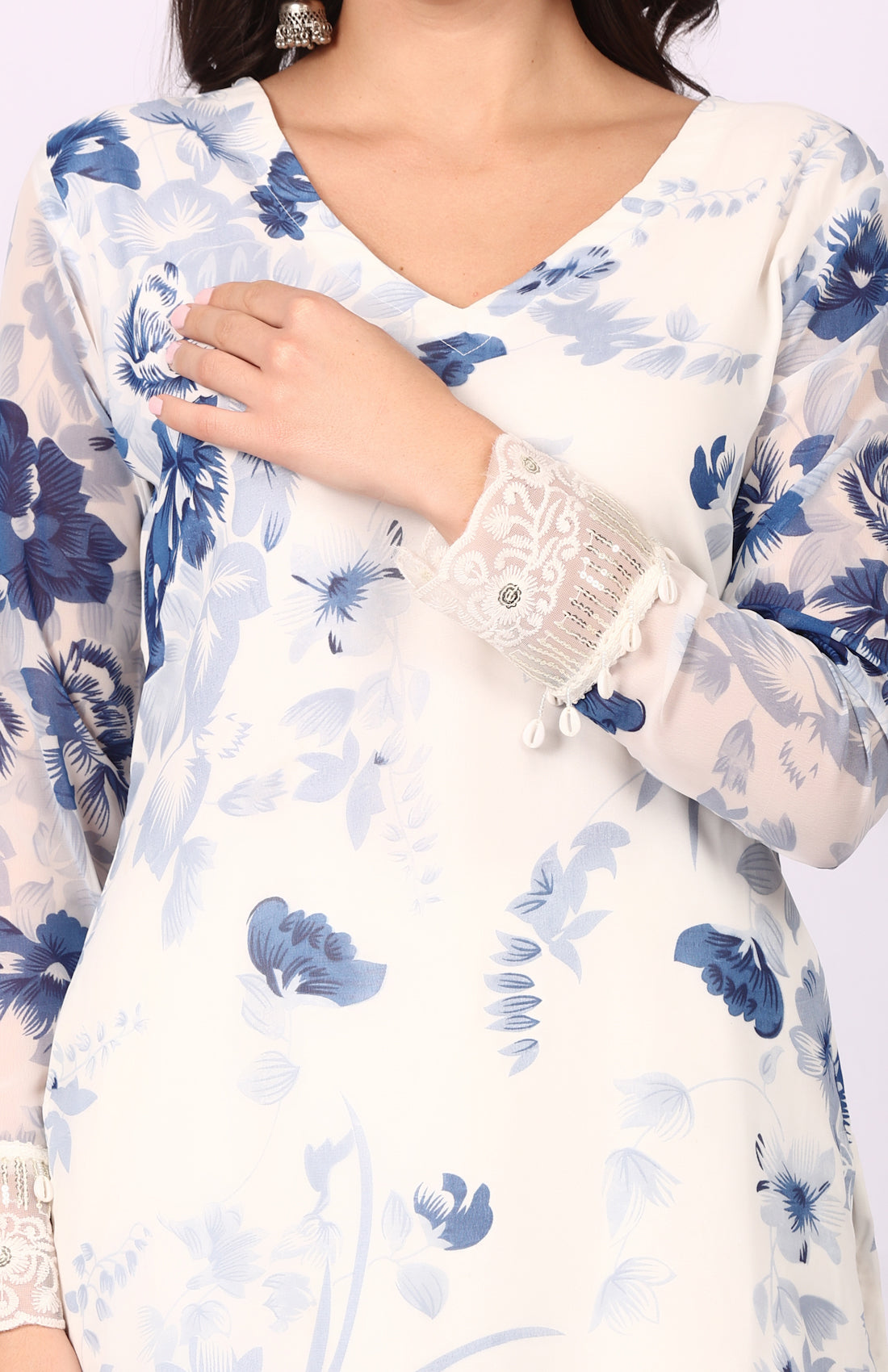 Georgette Printed White   Suit Set