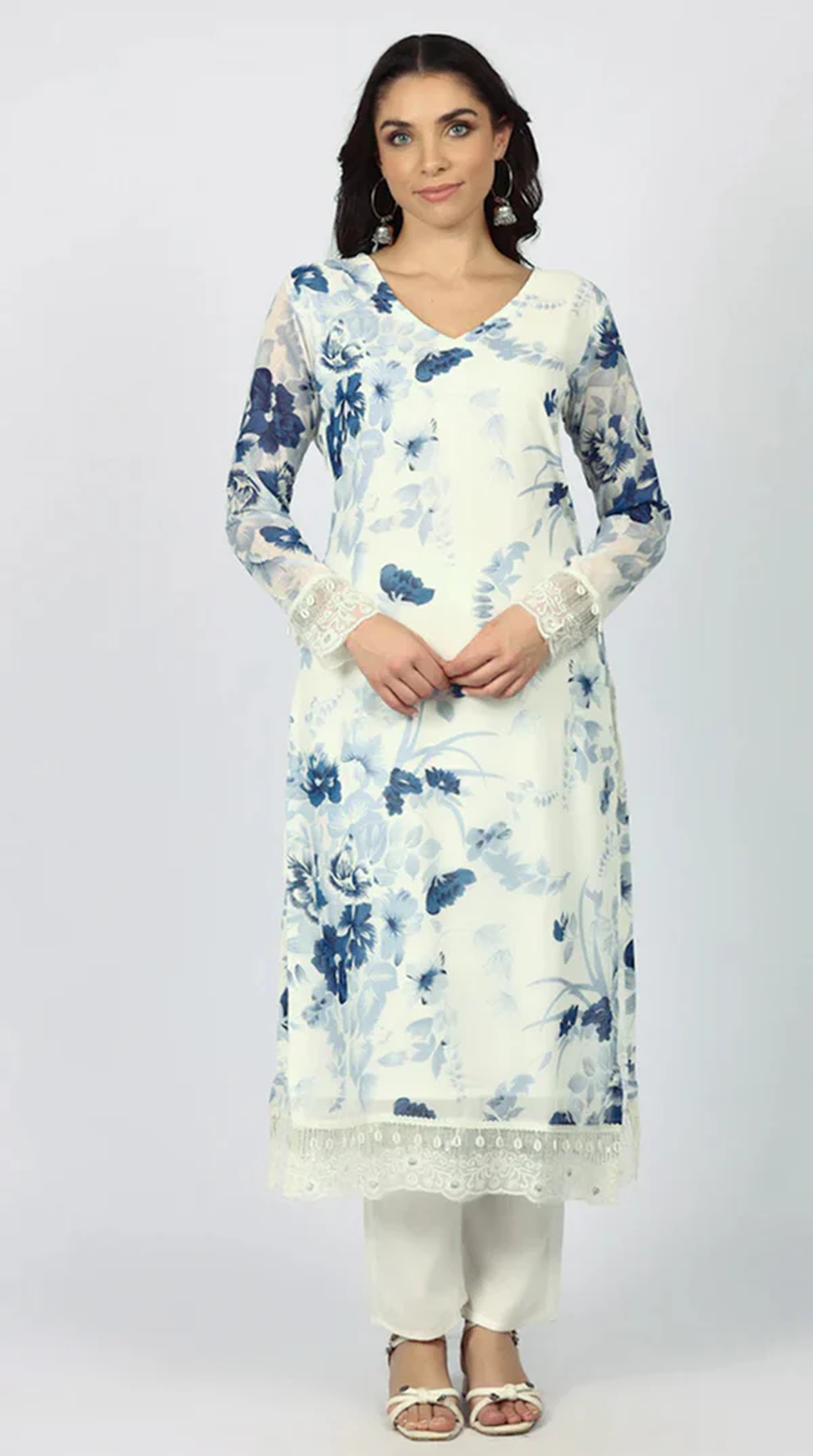 Georgette Printed White   Suit Set