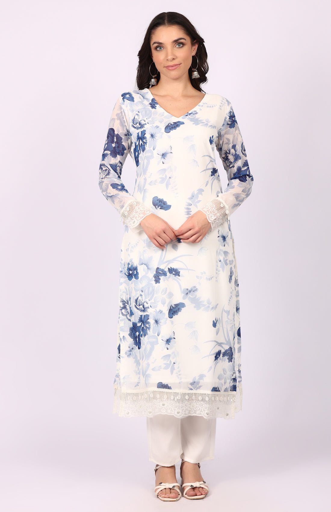 Georgette Printed White   Suit Set