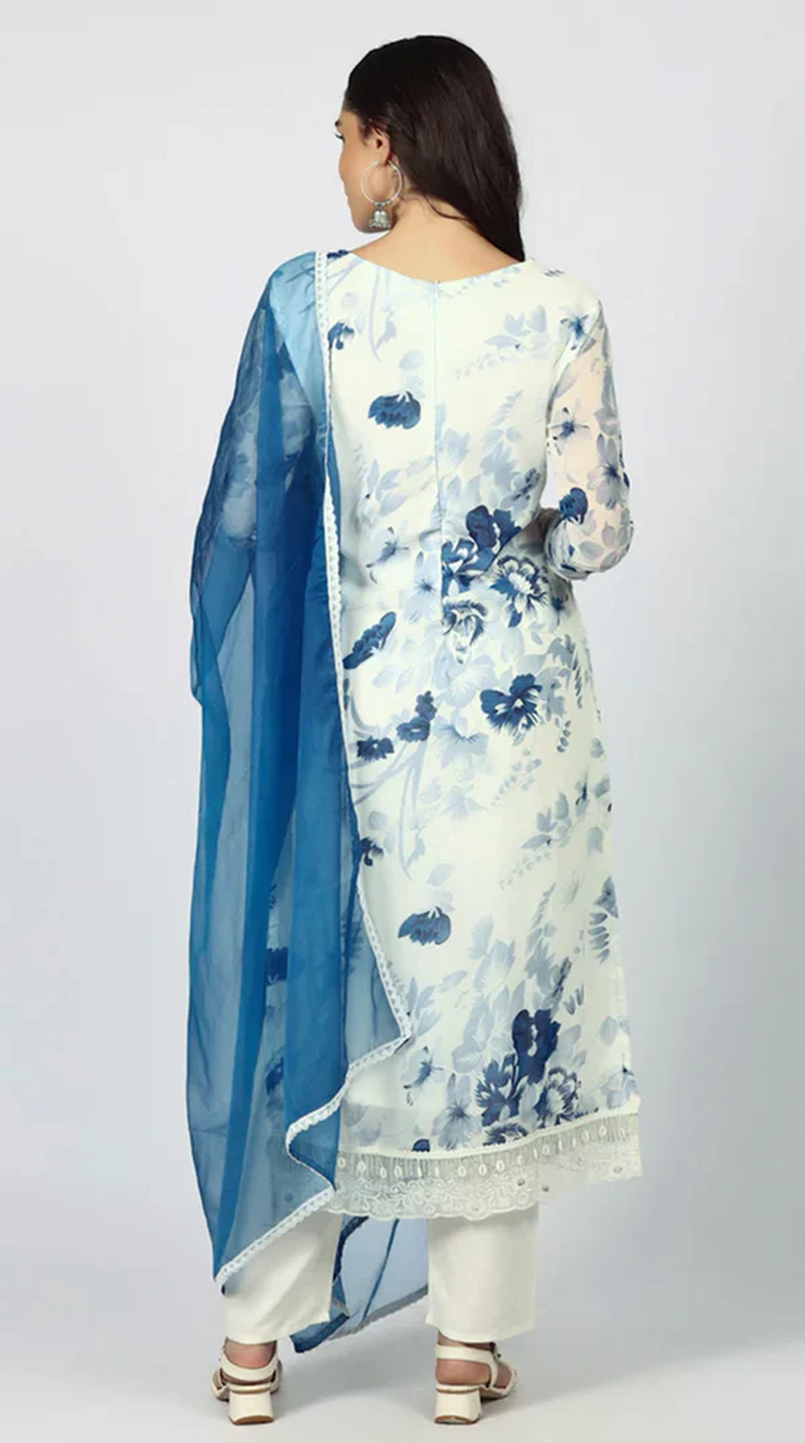 Georgette Printed White   Suit Set