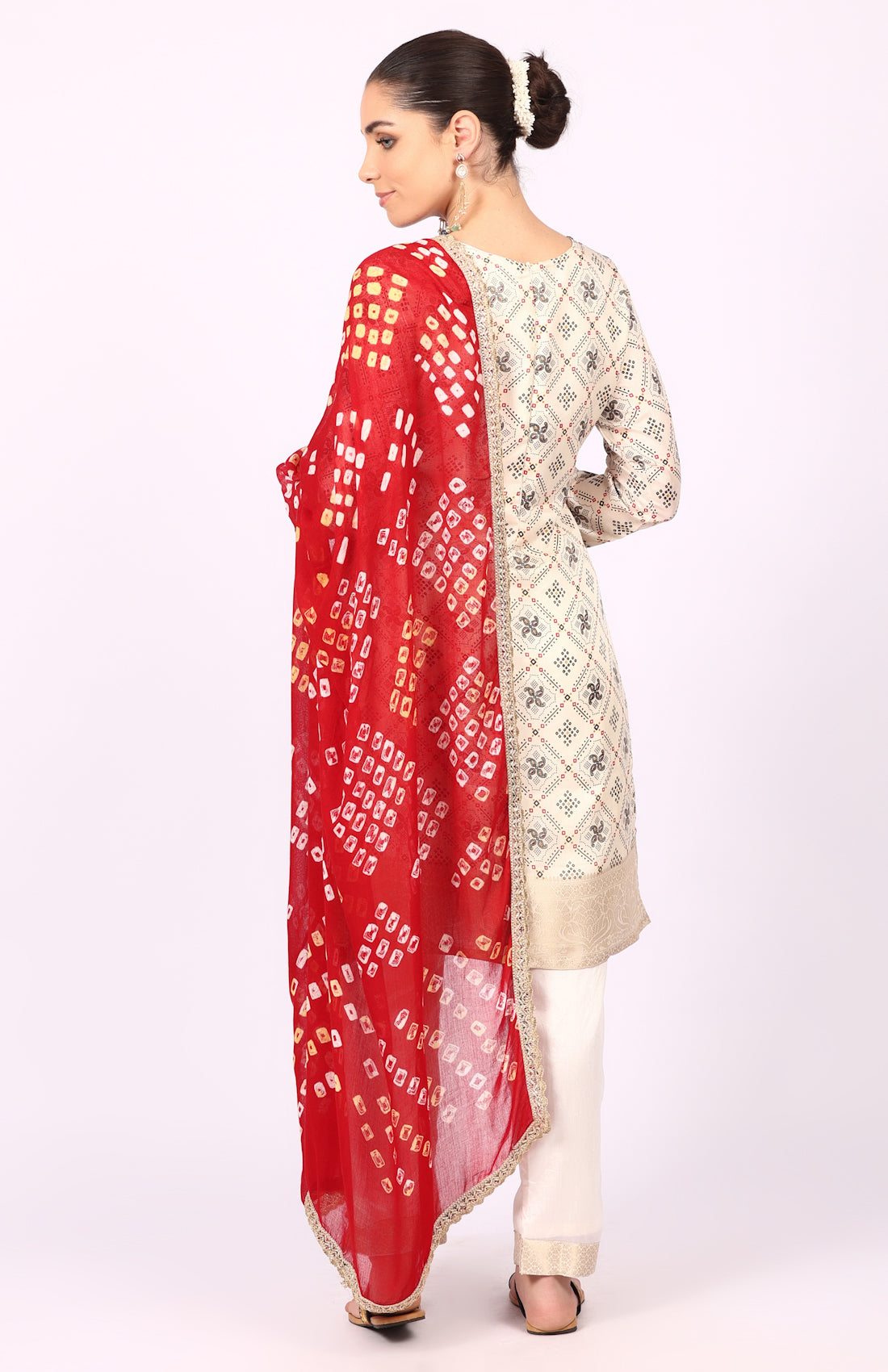 Ivory Silk Bandhani Printed Suit Set