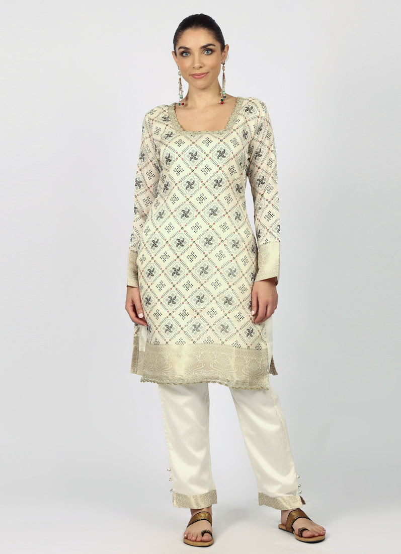 Ivory Silk Bandhani Printed Suit Set