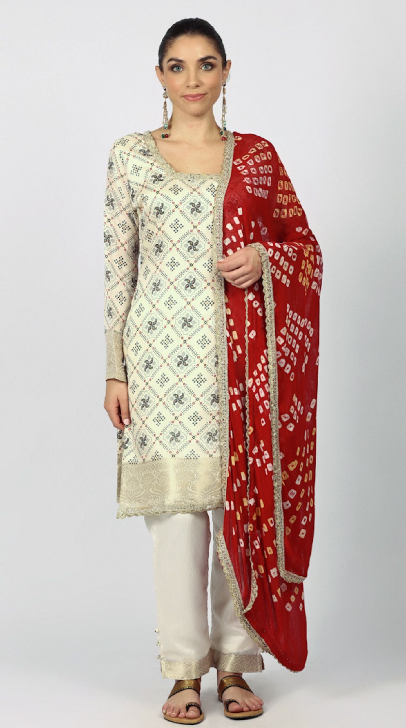 Ivory Silk Bandhani Printed Suit Set