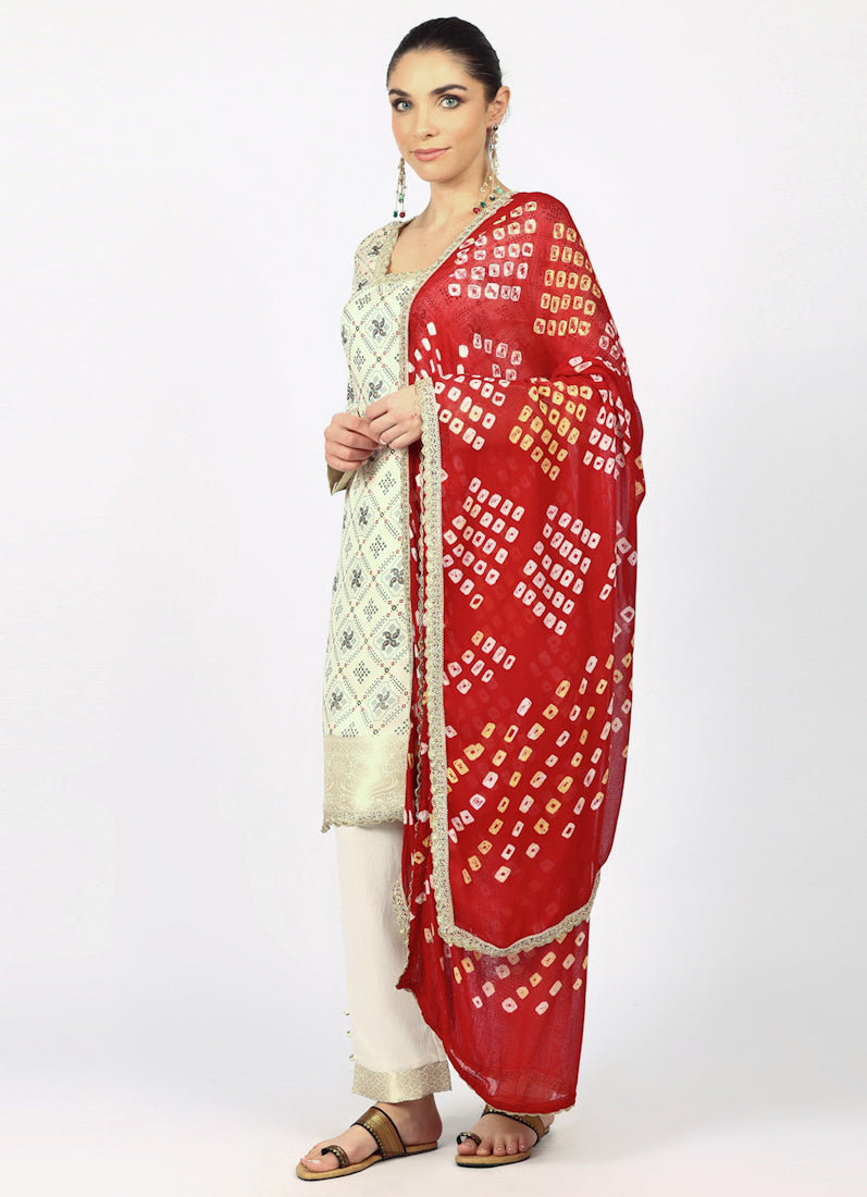 Ivory Silk Bandhani Printed Suit Set