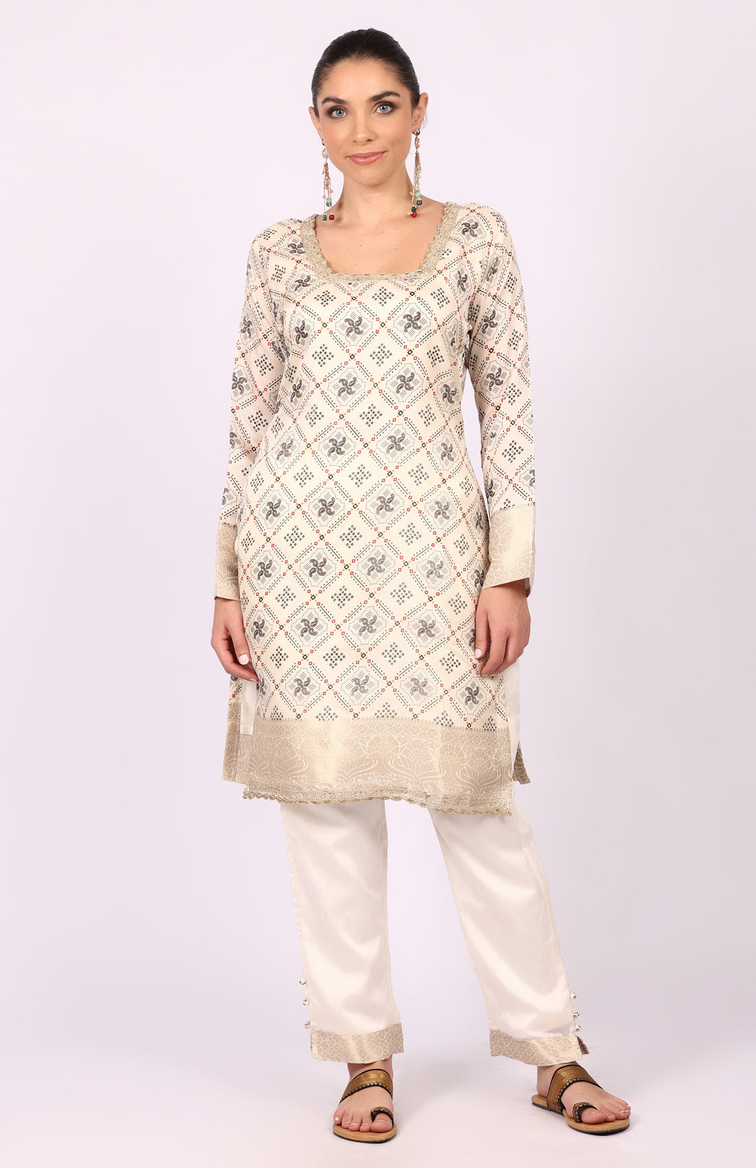 Ivory Silk Bandhani Printed Suit Set