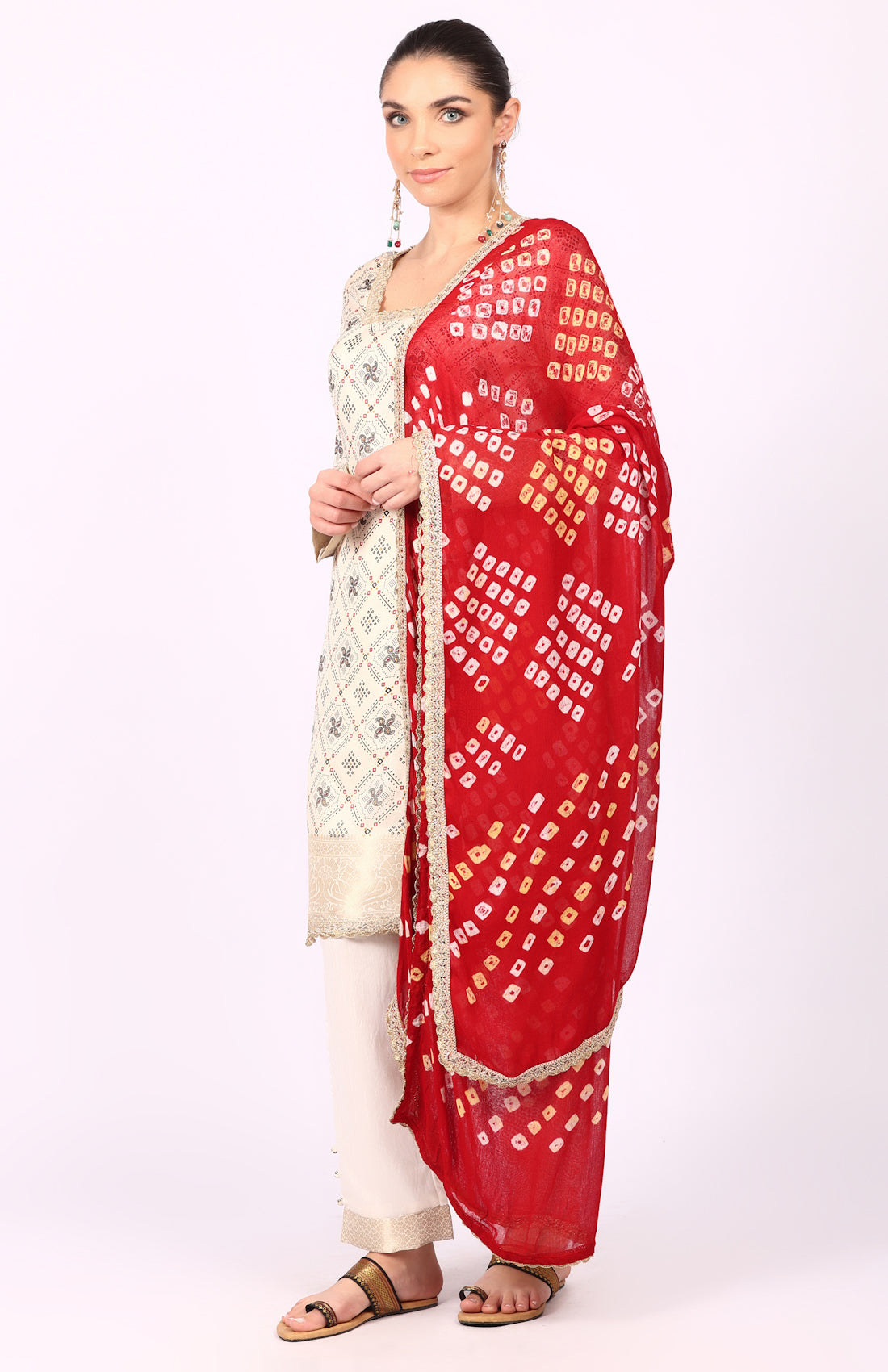 Ivory Silk Bandhani Printed Suit Set