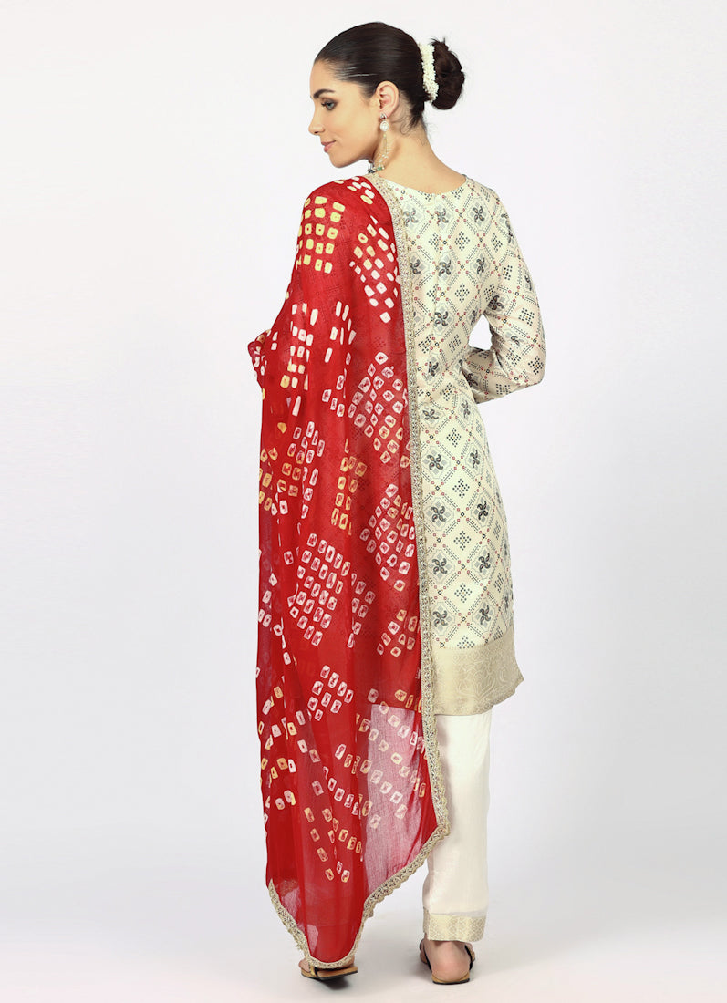 Ivory Silk Bandhani Printed Suit Set