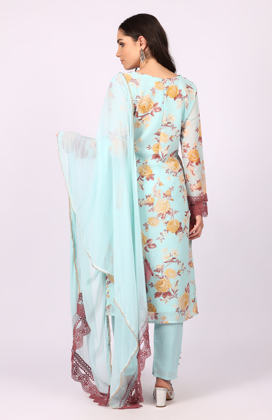 Blue Georgette Floral Printed Suit Set