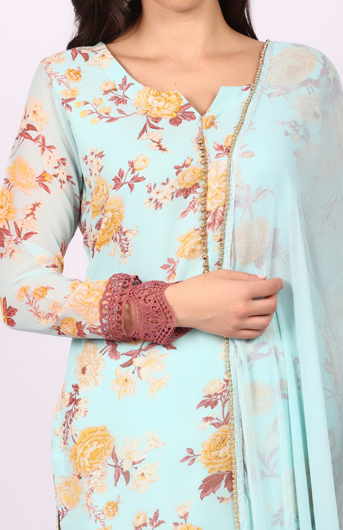 Blue Georgette Floral Printed Suit Set