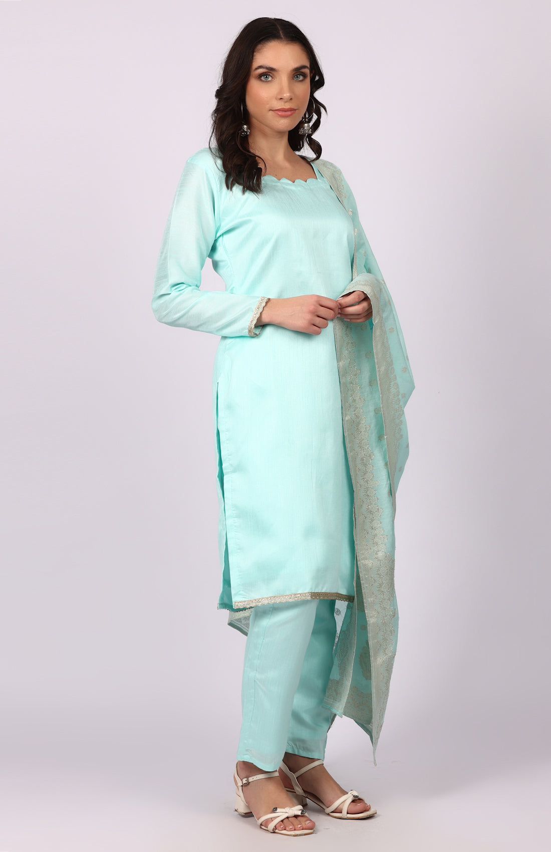 Blue Dupion Suit Set