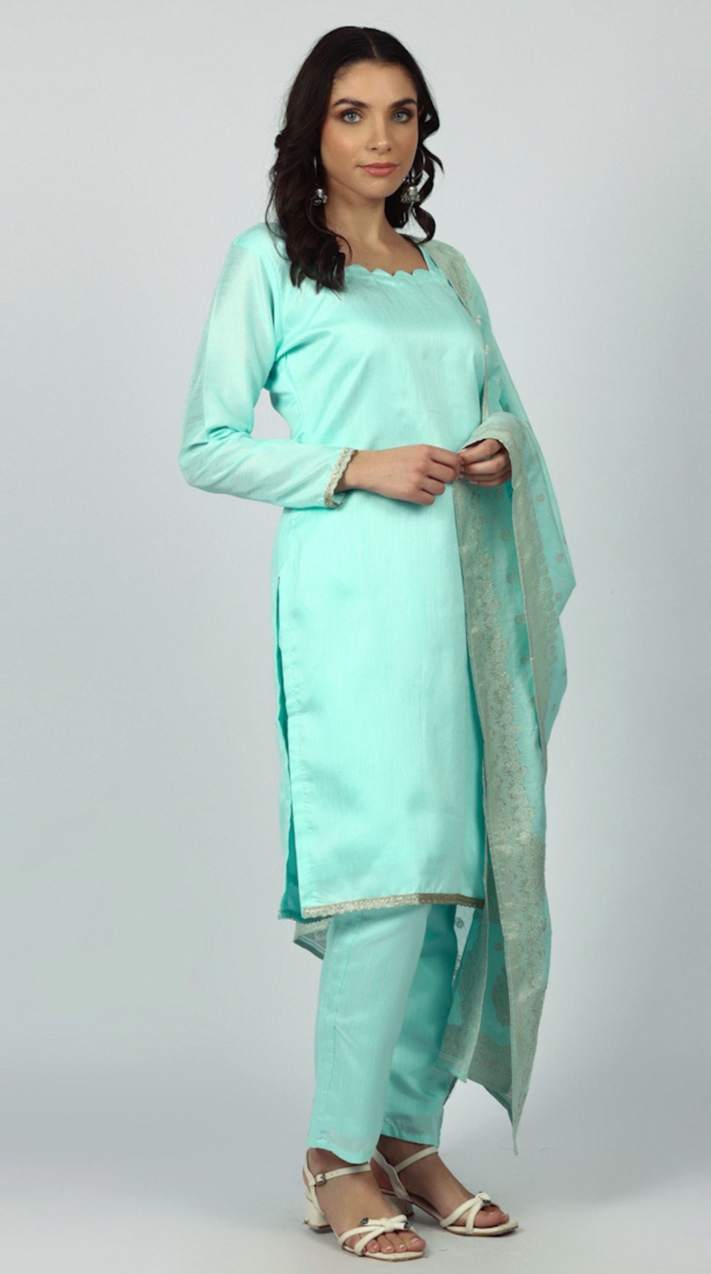Blue Dupion Suit Set