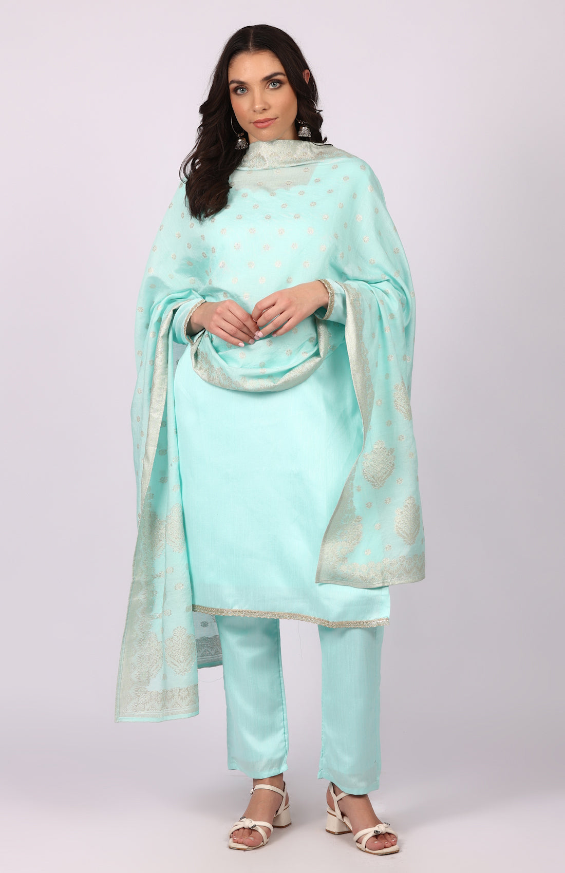 Blue Dupion Suit Set