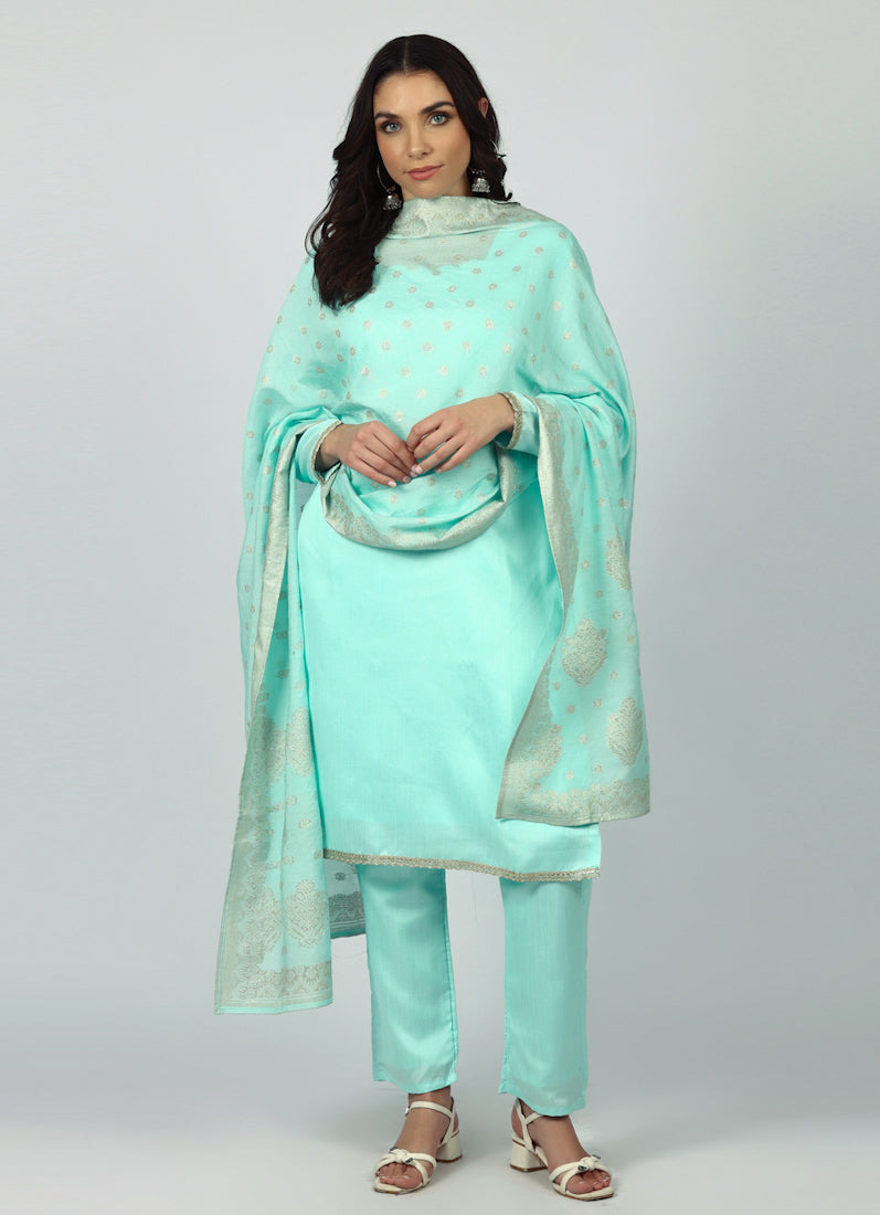 Blue Dupion Suit Set