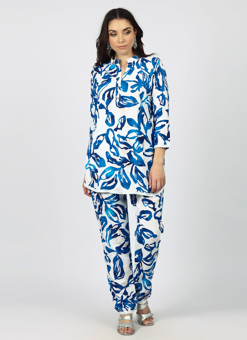 White Rayon Printed Co-ord Set