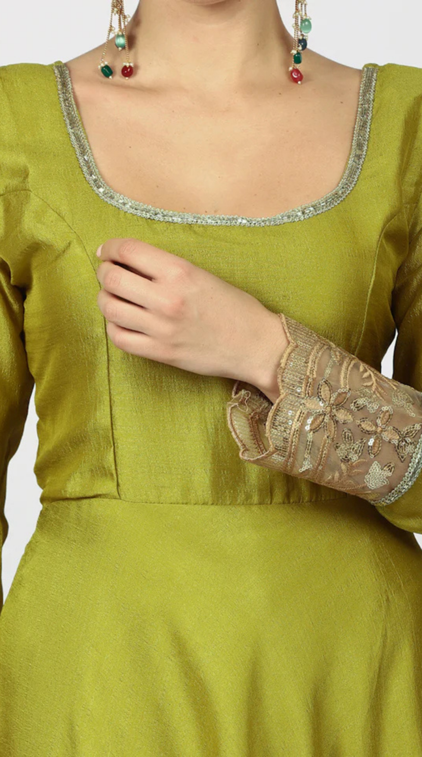 Mehendi Green Georgette Vichitra Bias Cut Suit Set
