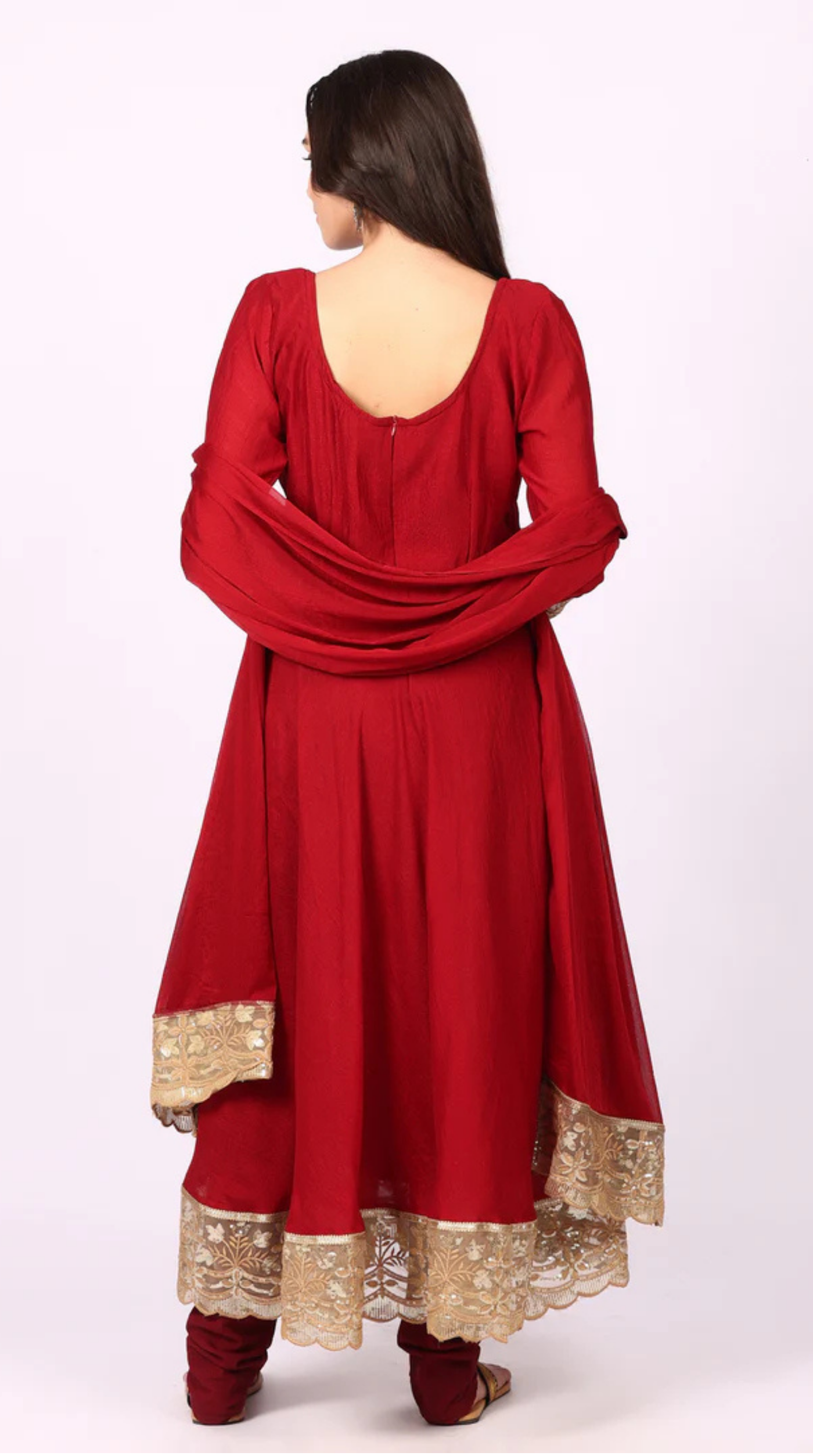 Georgette Maroon Vichitra Bias Cut Suit Set