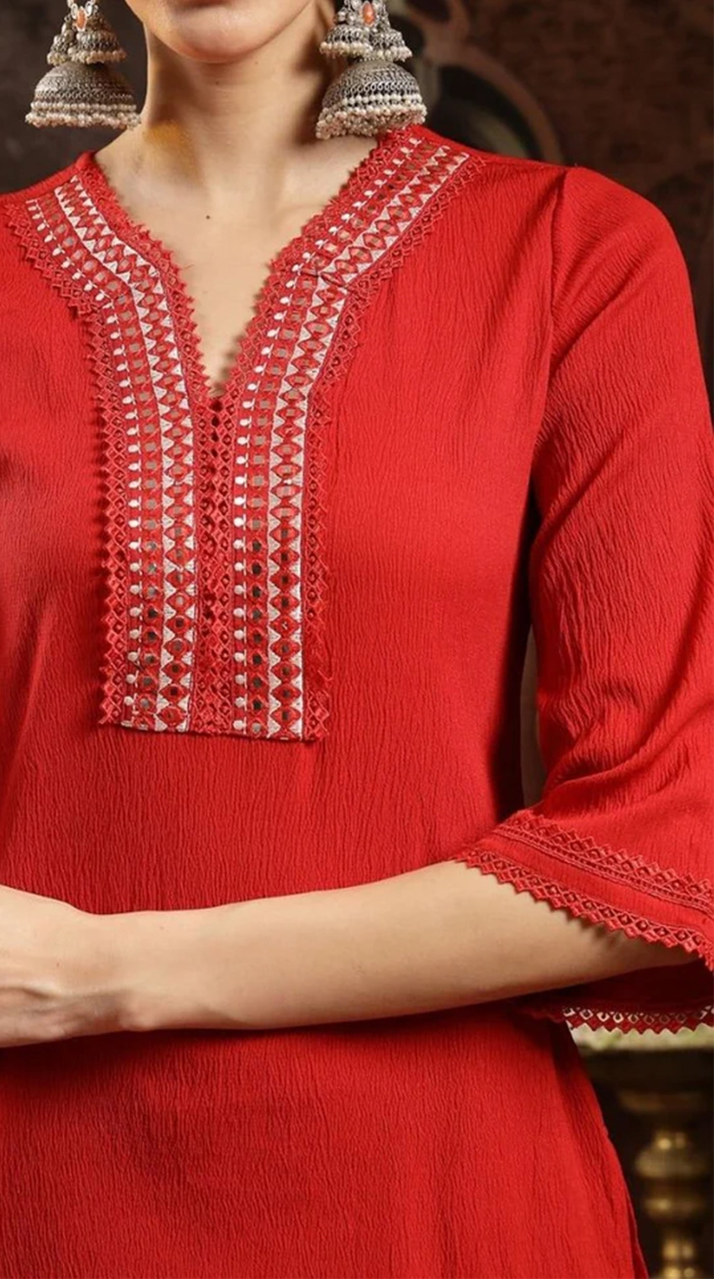 Red Moss Crepe Suit Set