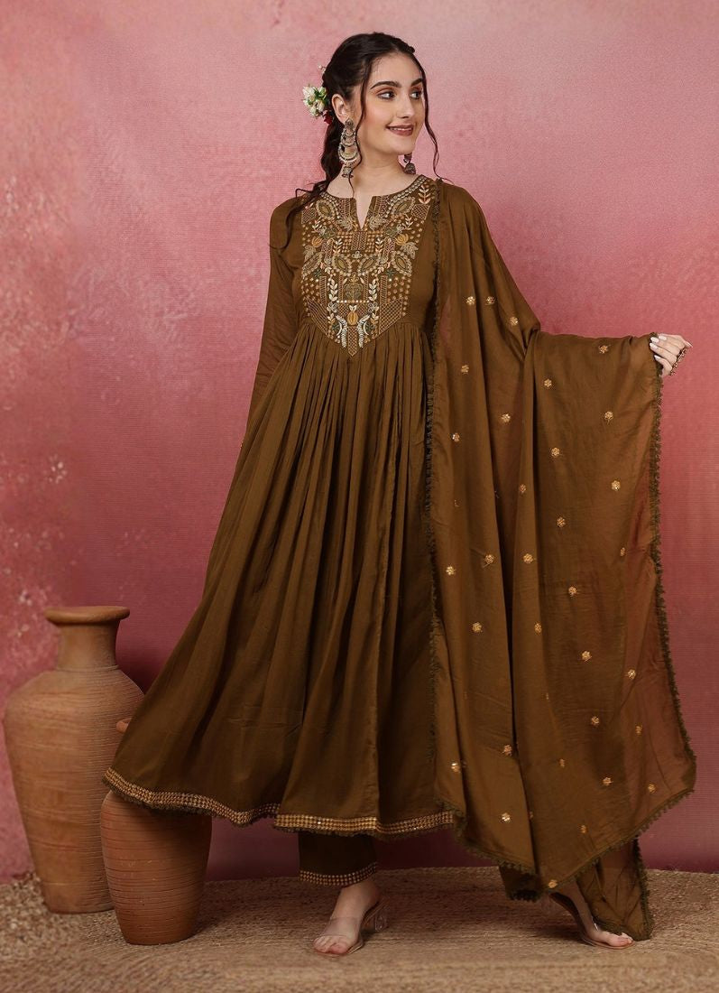 Brown Rayon Naira Cut Suit Set