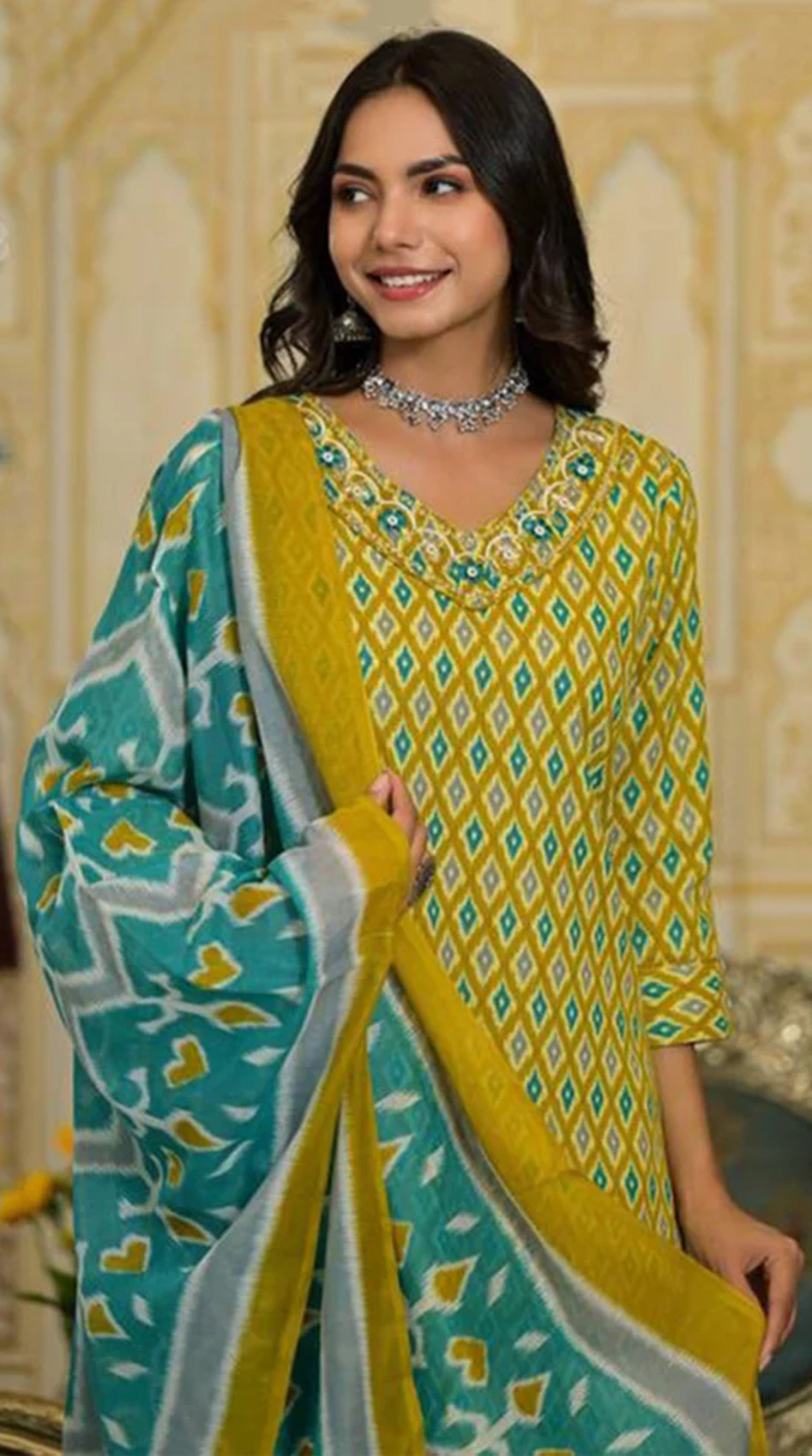 Rayon Yellow Straight Cut Suit Set