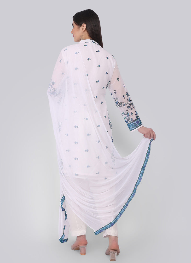 Georgette Floral Printed White Suit Set