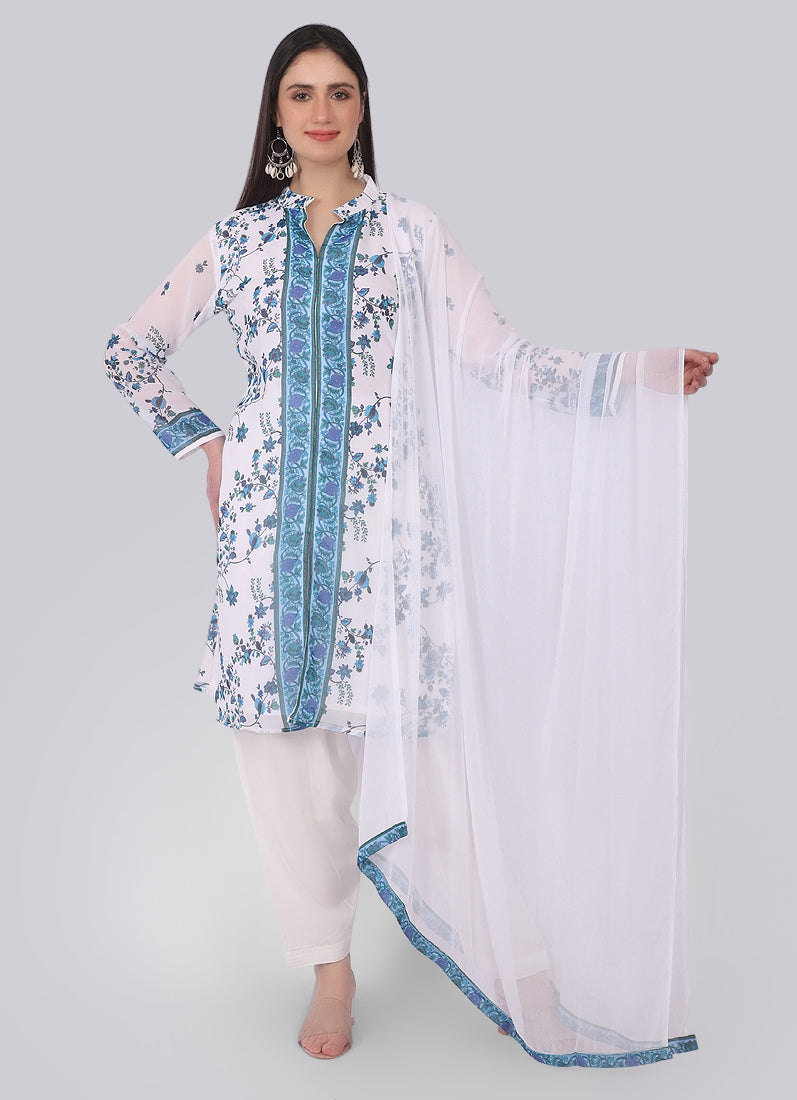 Georgette Floral Printed White Suit Set