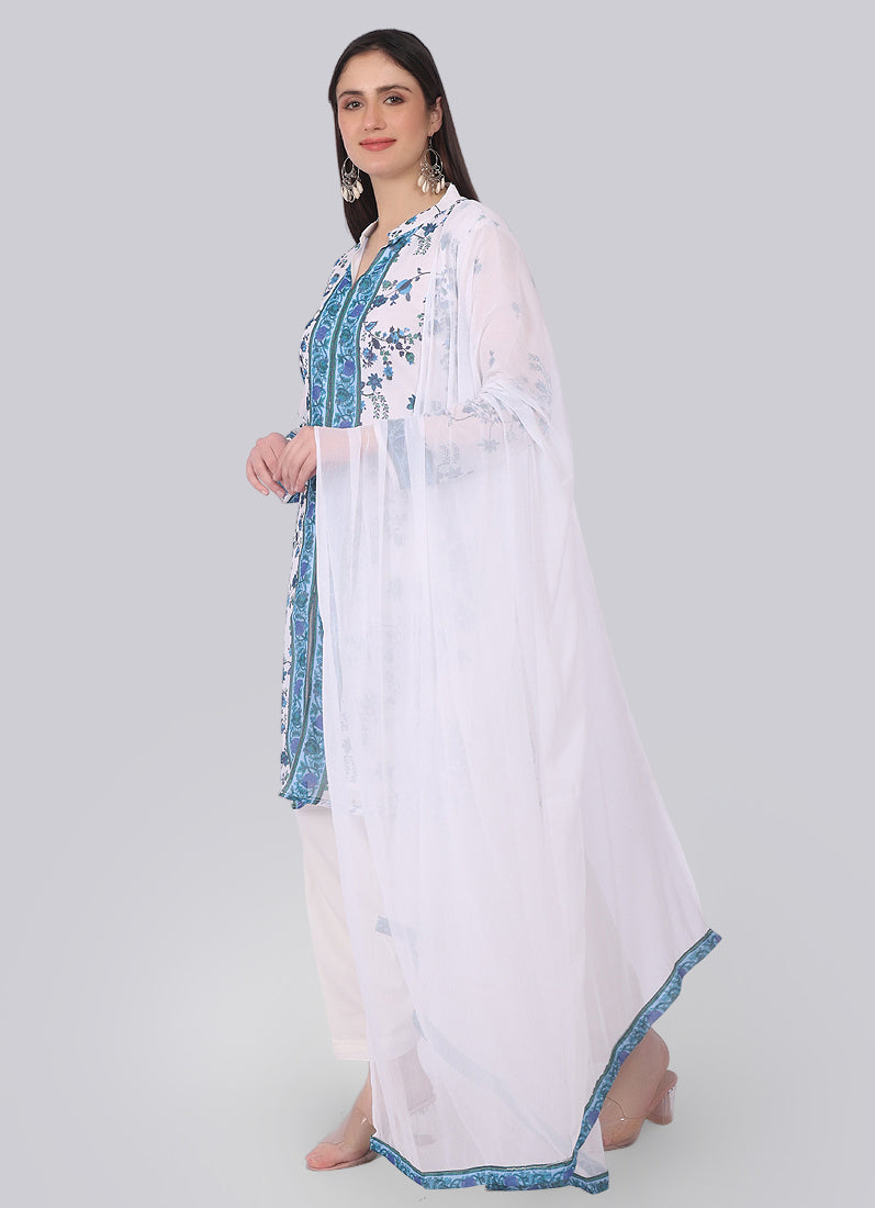Georgette Floral Printed White Suit Set