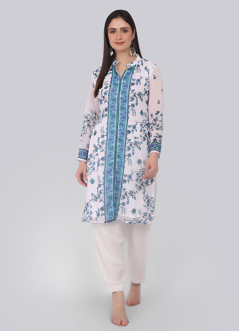 Georgette Floral Printed White Suit Set