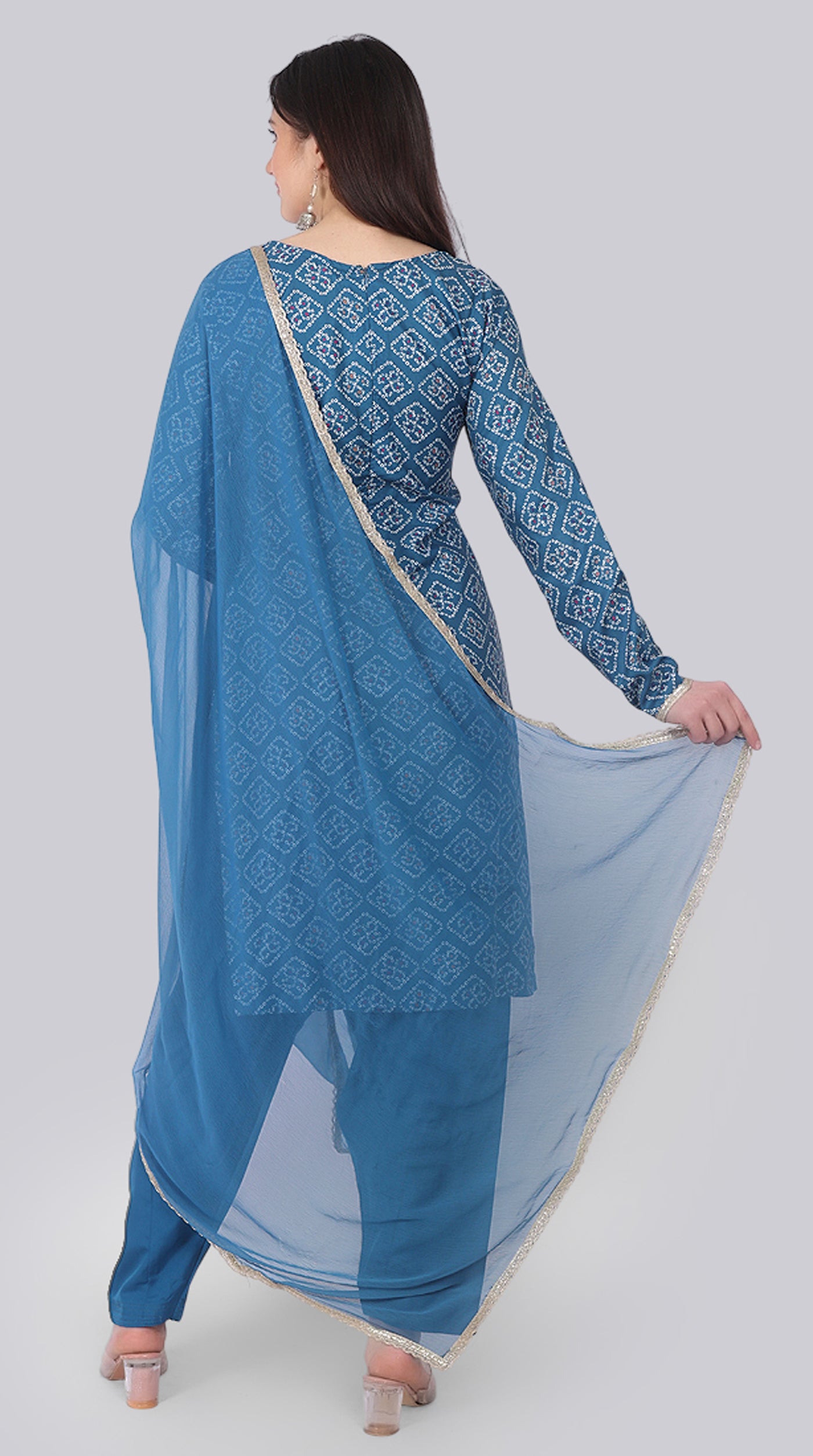 Blue Rayon Zari Lace Suit Set