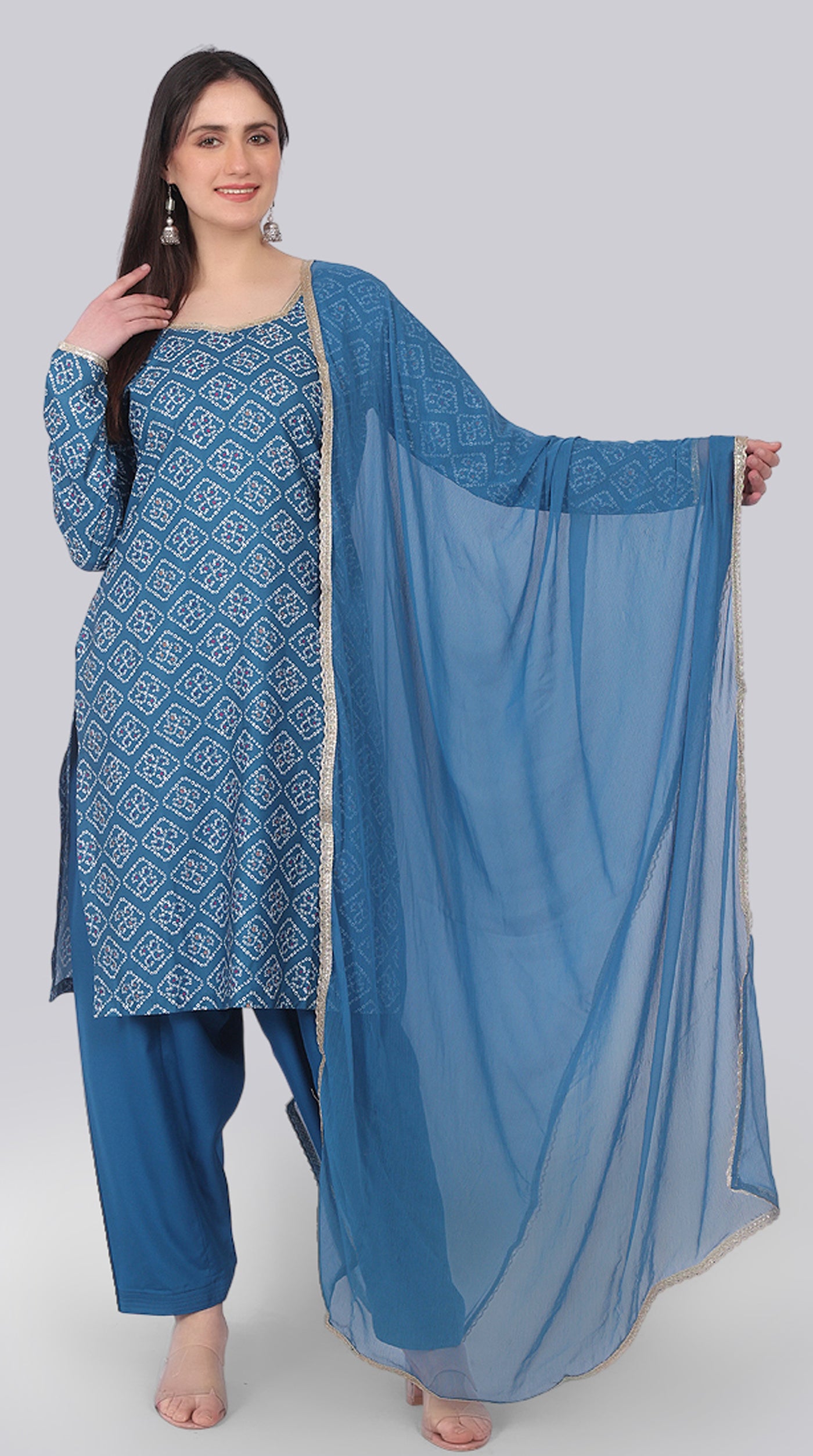 Blue Rayon Zari Lace Suit Set