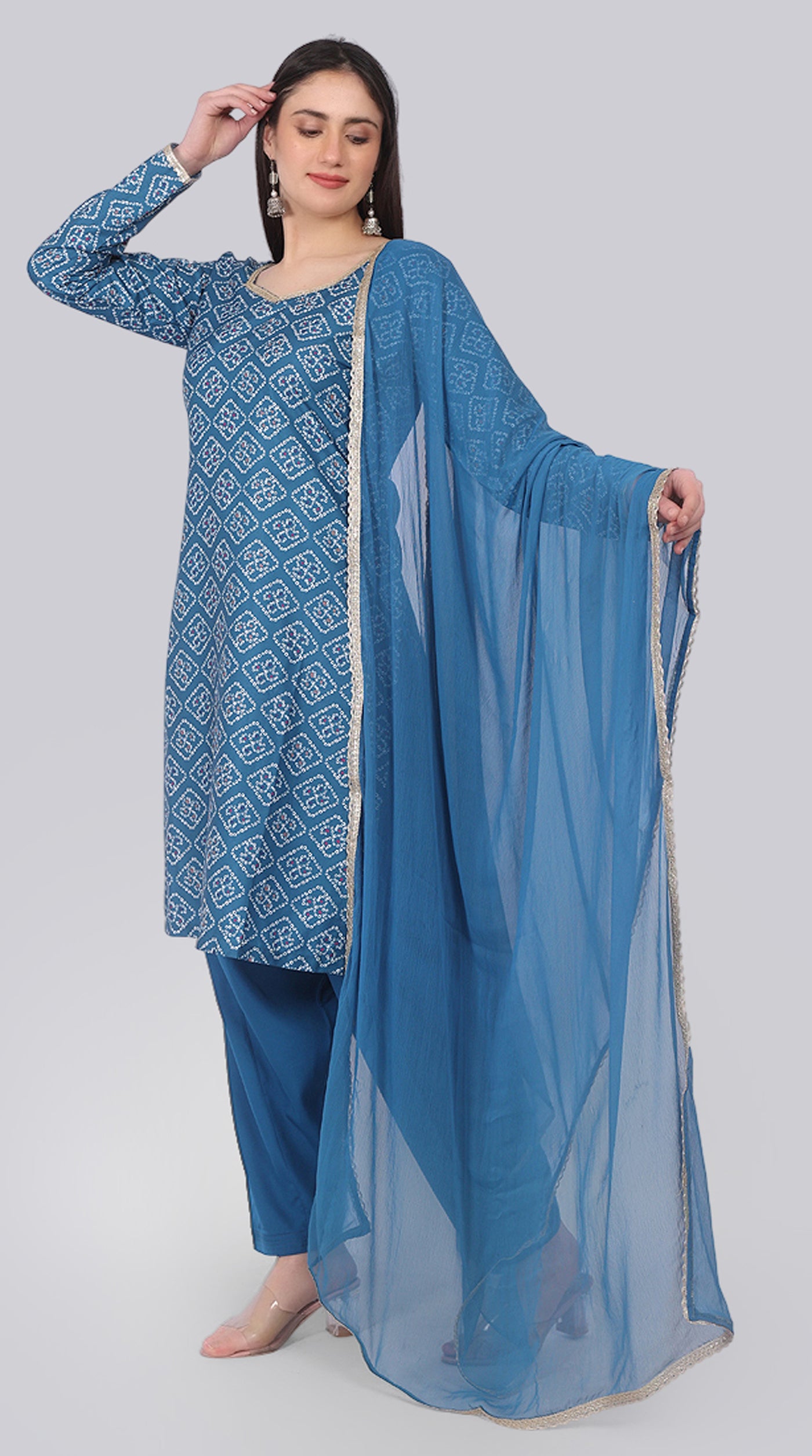 Blue Rayon Zari Lace Suit Set