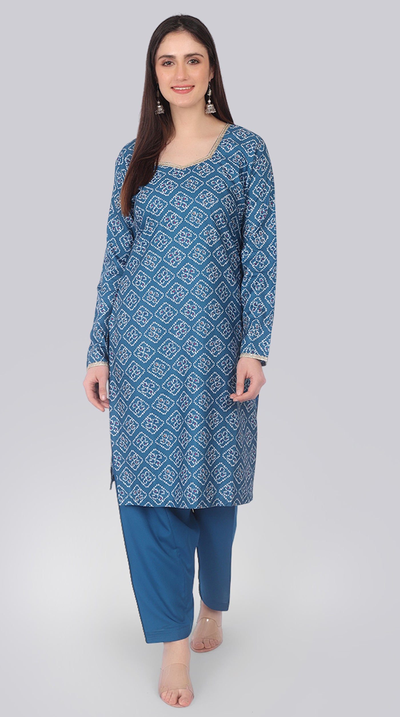 Blue Rayon Zari Lace Suit Set
