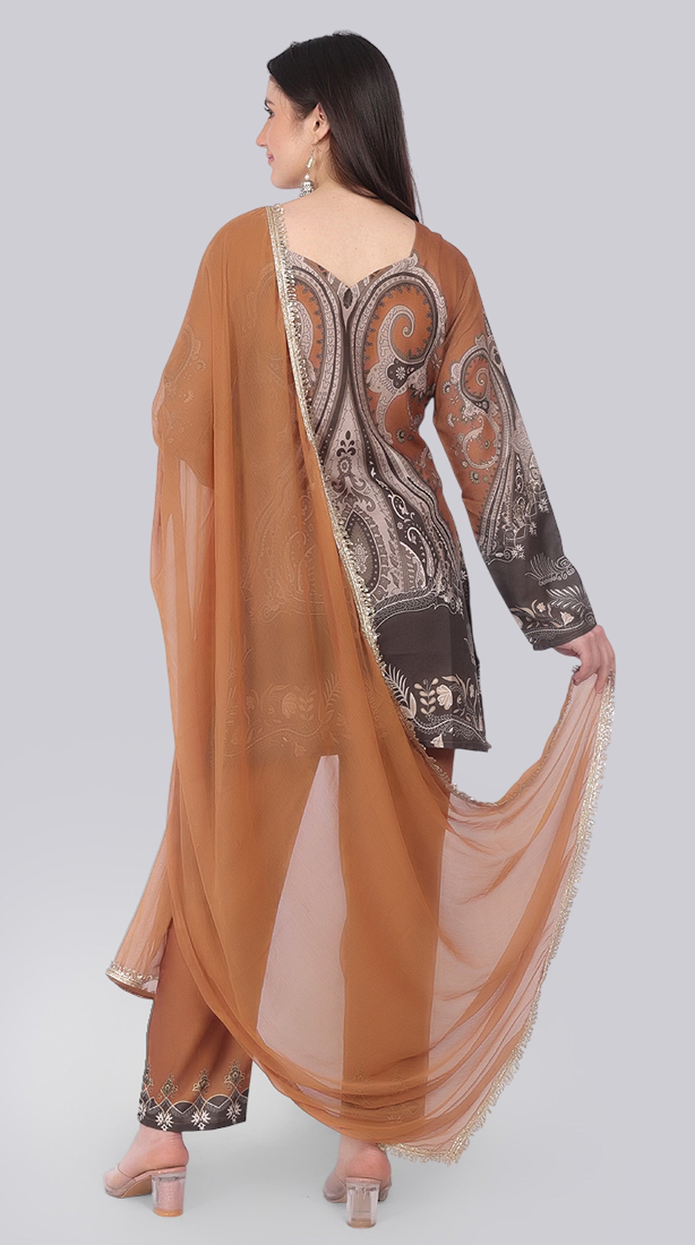 Brown Printed Rayon Suit Set