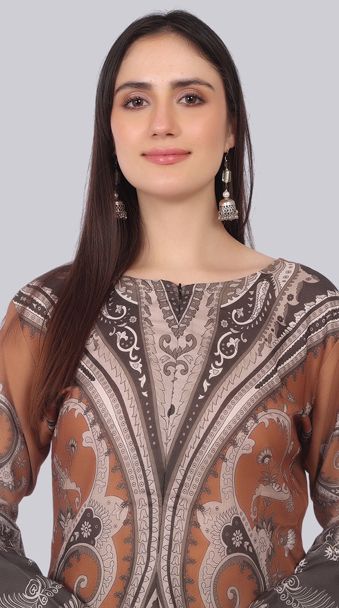 Brown Printed Rayon Suit Set