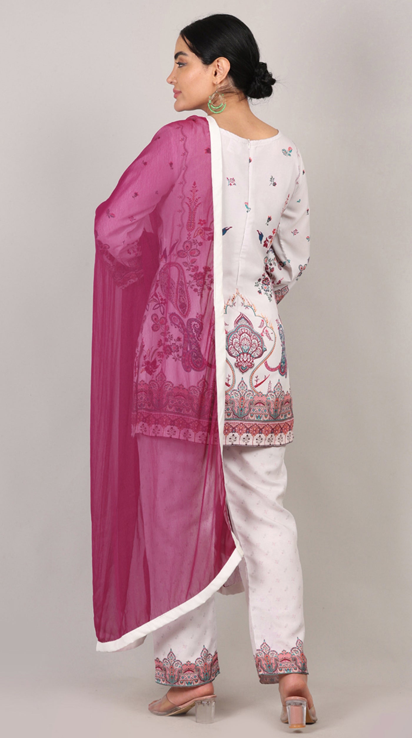 Off White Printed Rayon Suit Set