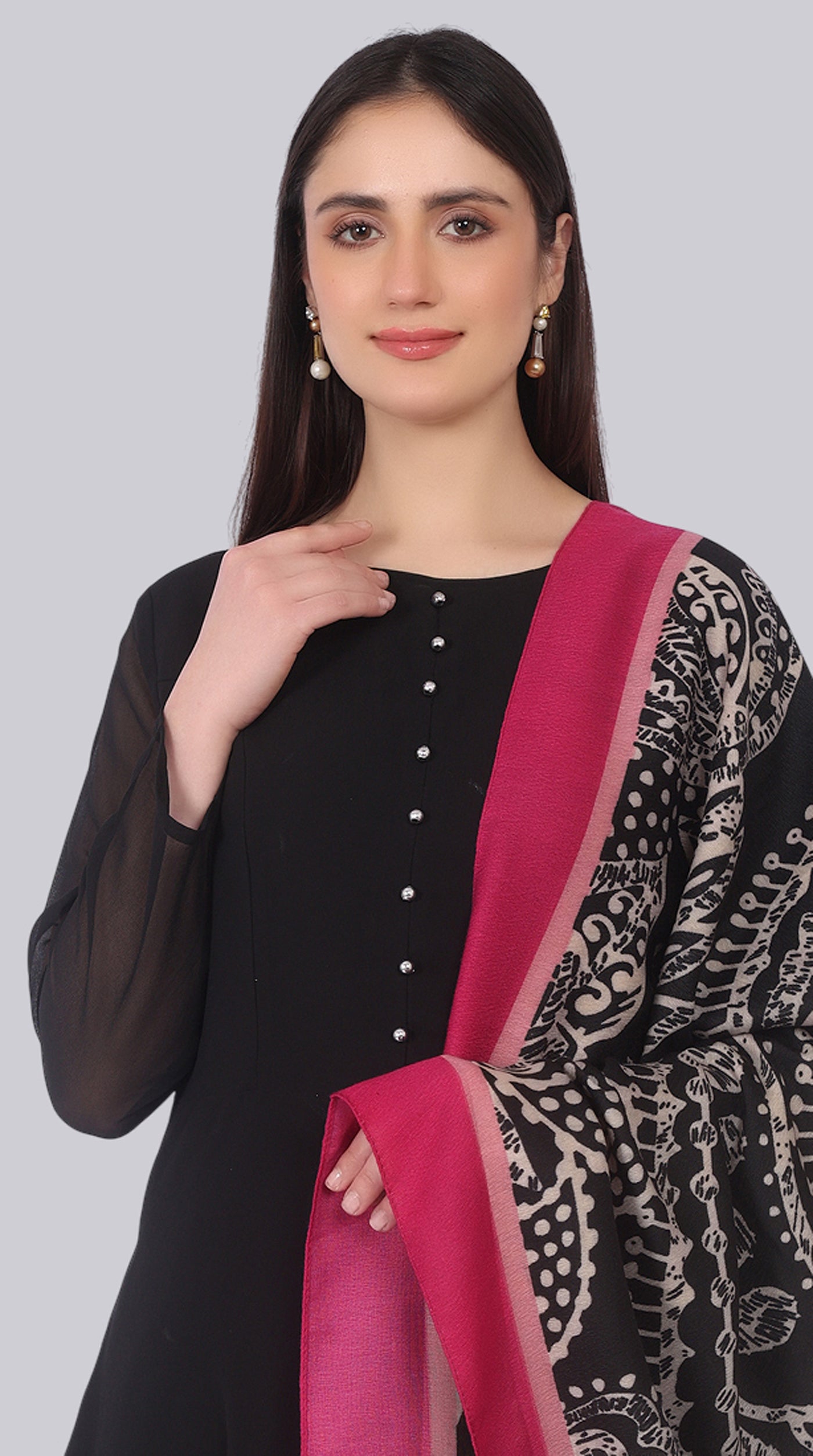Black Georgette Bias-Cut Suit Set with Botanical Silk Dupatta