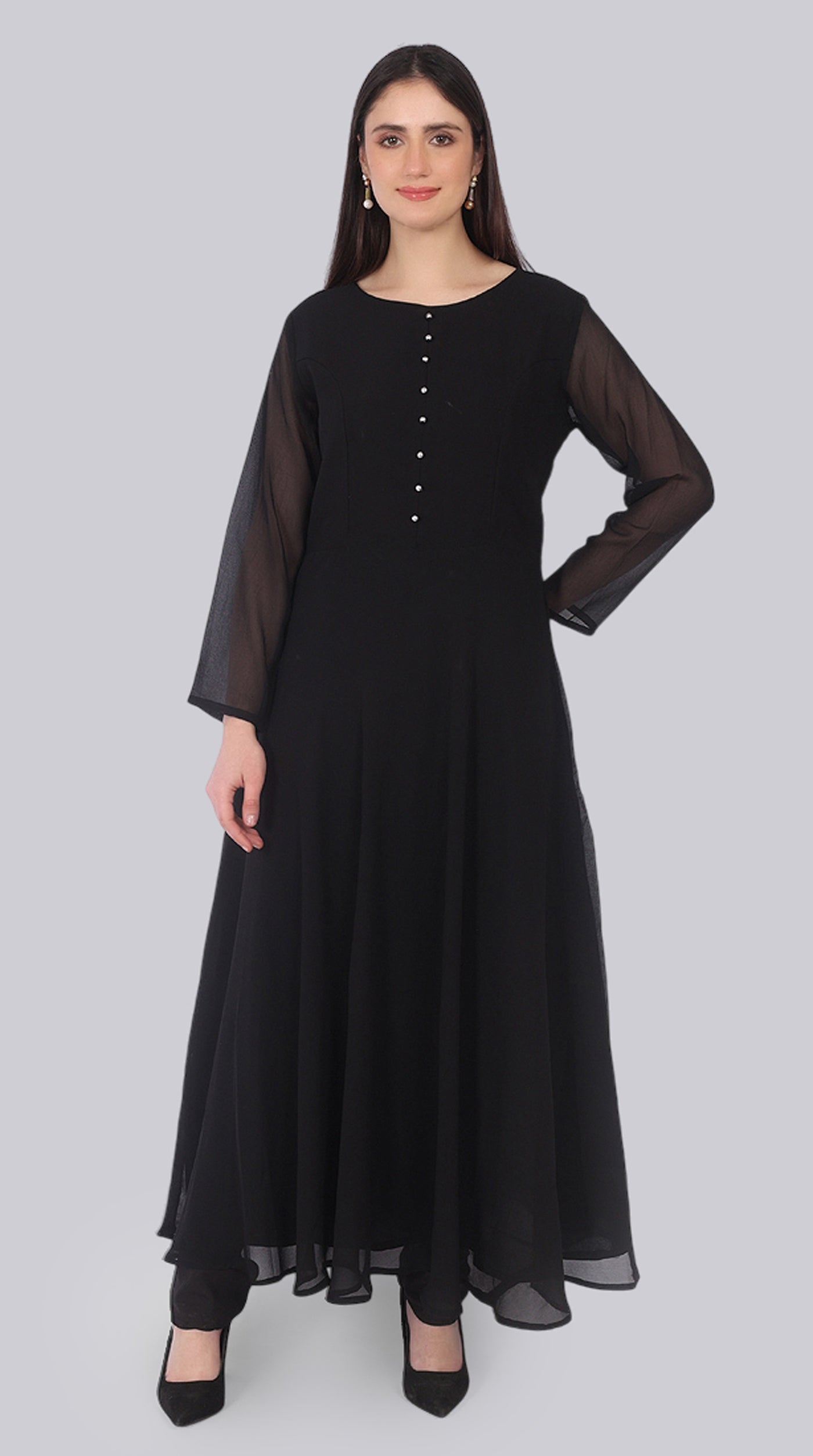 Black Georgette Bias-Cut Suit Set with Botanical Silk Dupatta