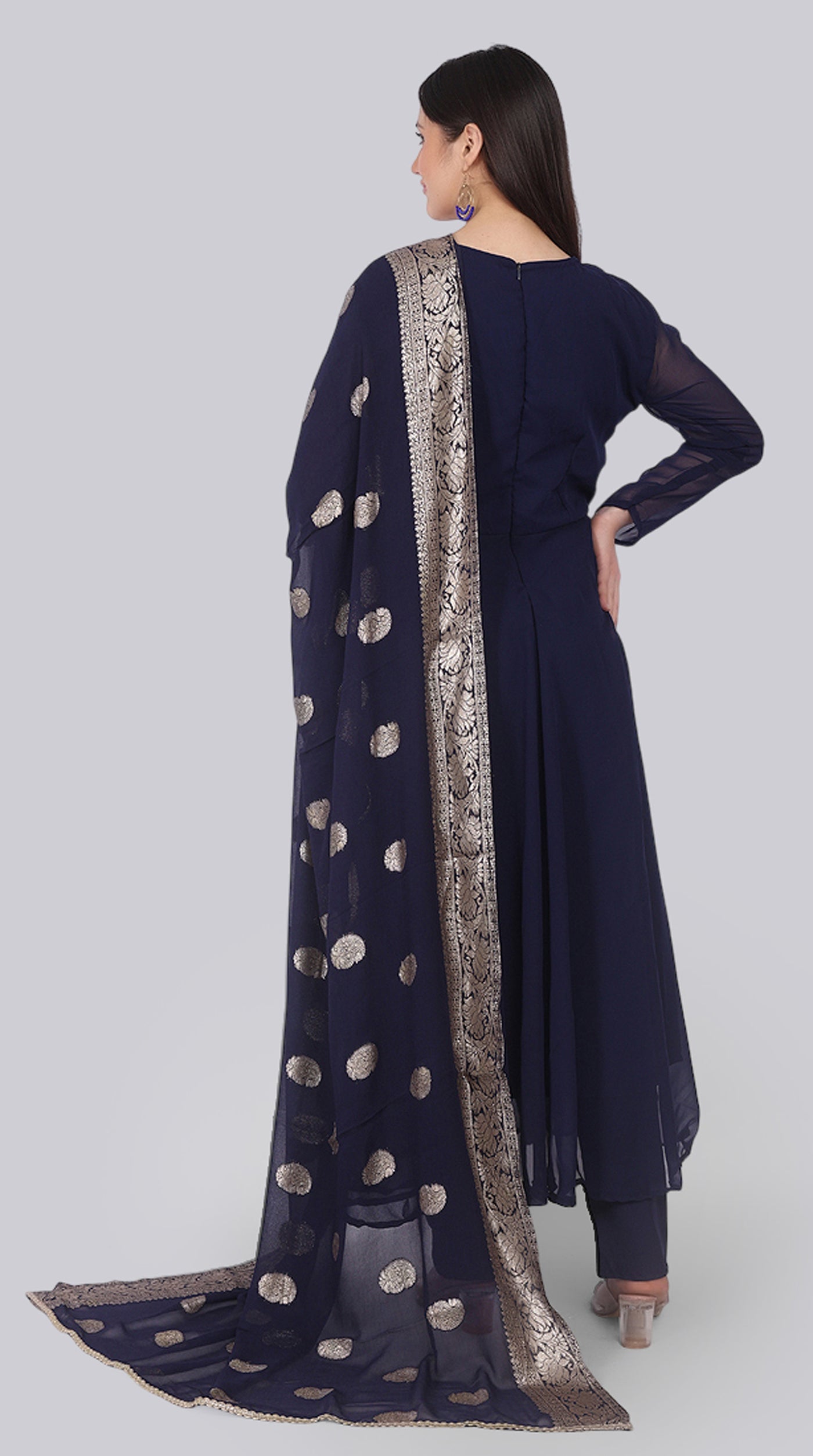 Navy Blue Georgette Bias Cut Suit Set
