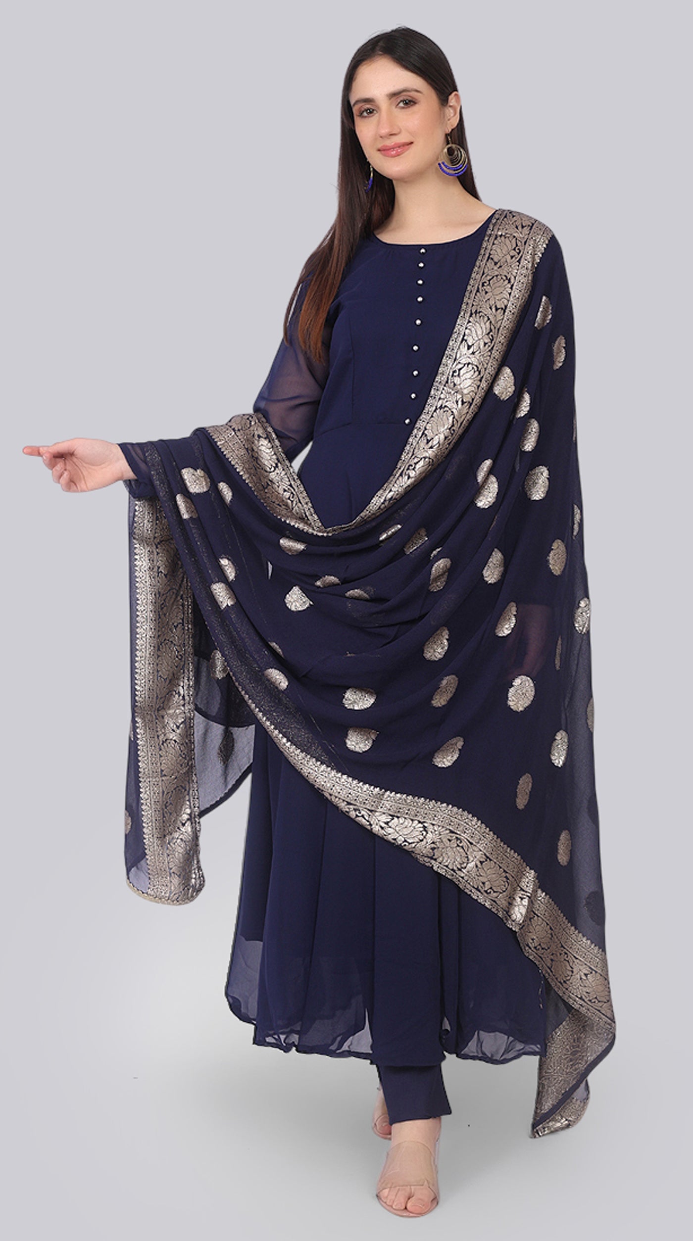 Navy Blue Georgette Bias Cut Suit Set