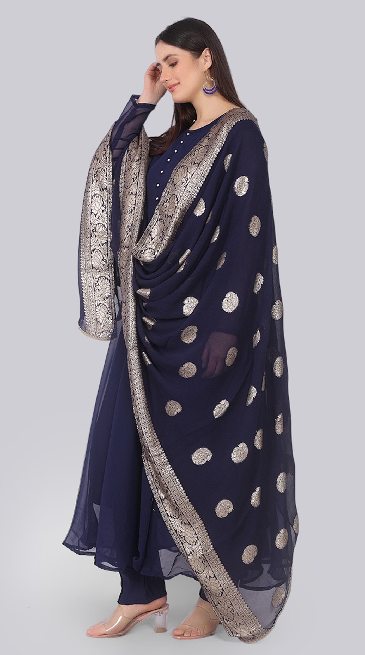 Navy Blue Georgette Bias Cut Suit Set