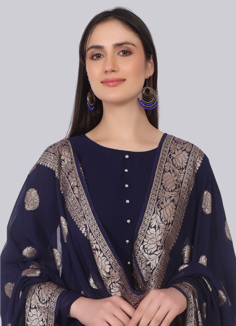 Navy Blue Georgette Bias Cut Suit Set