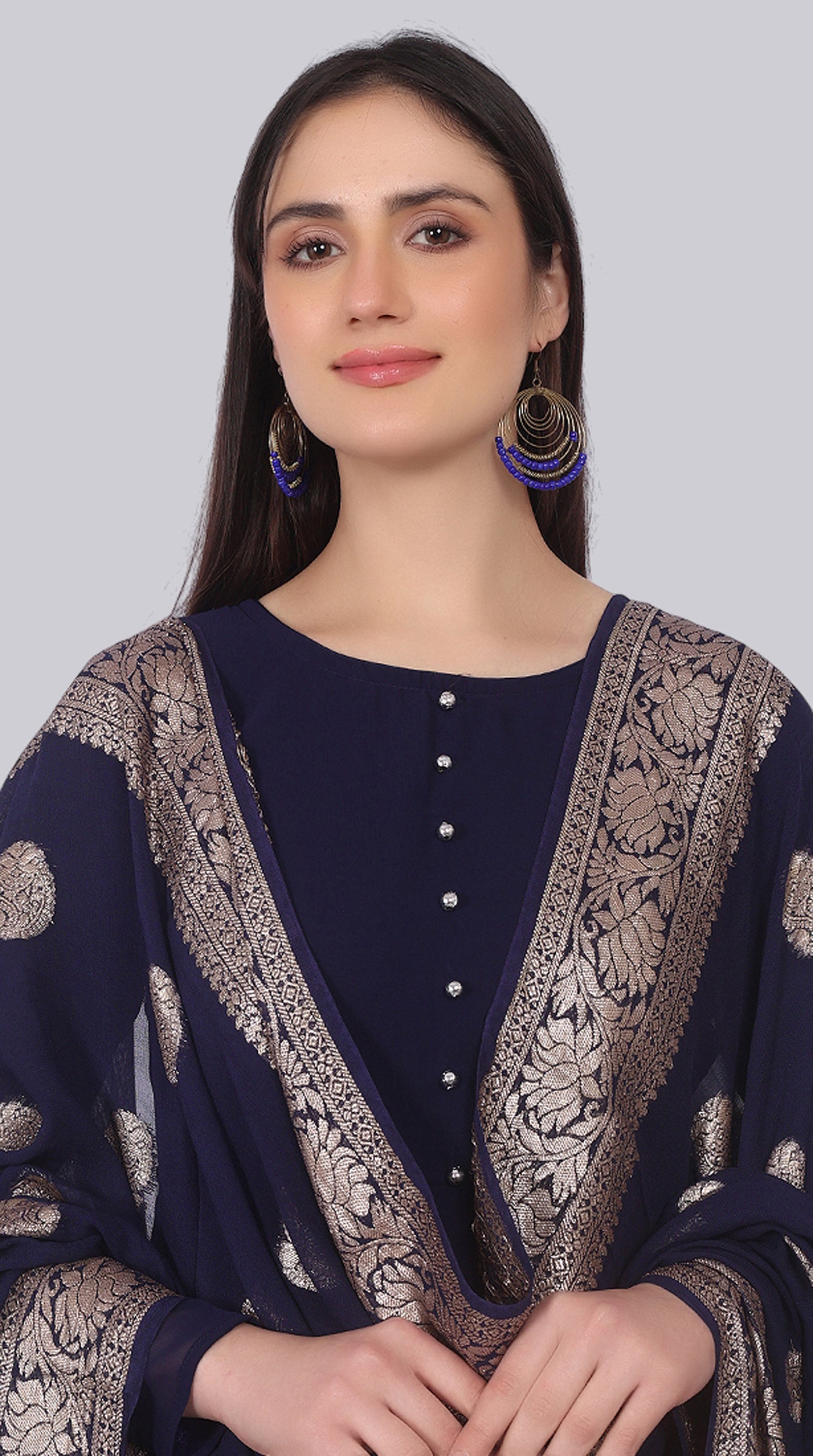 Navy Blue Georgette Bias Cut Suit Set
