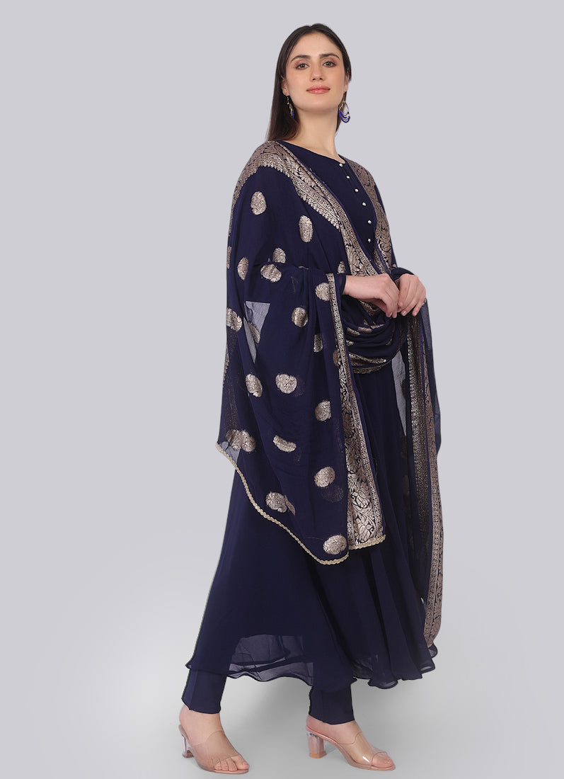 Navy Blue Georgette Bias Cut Suit Set