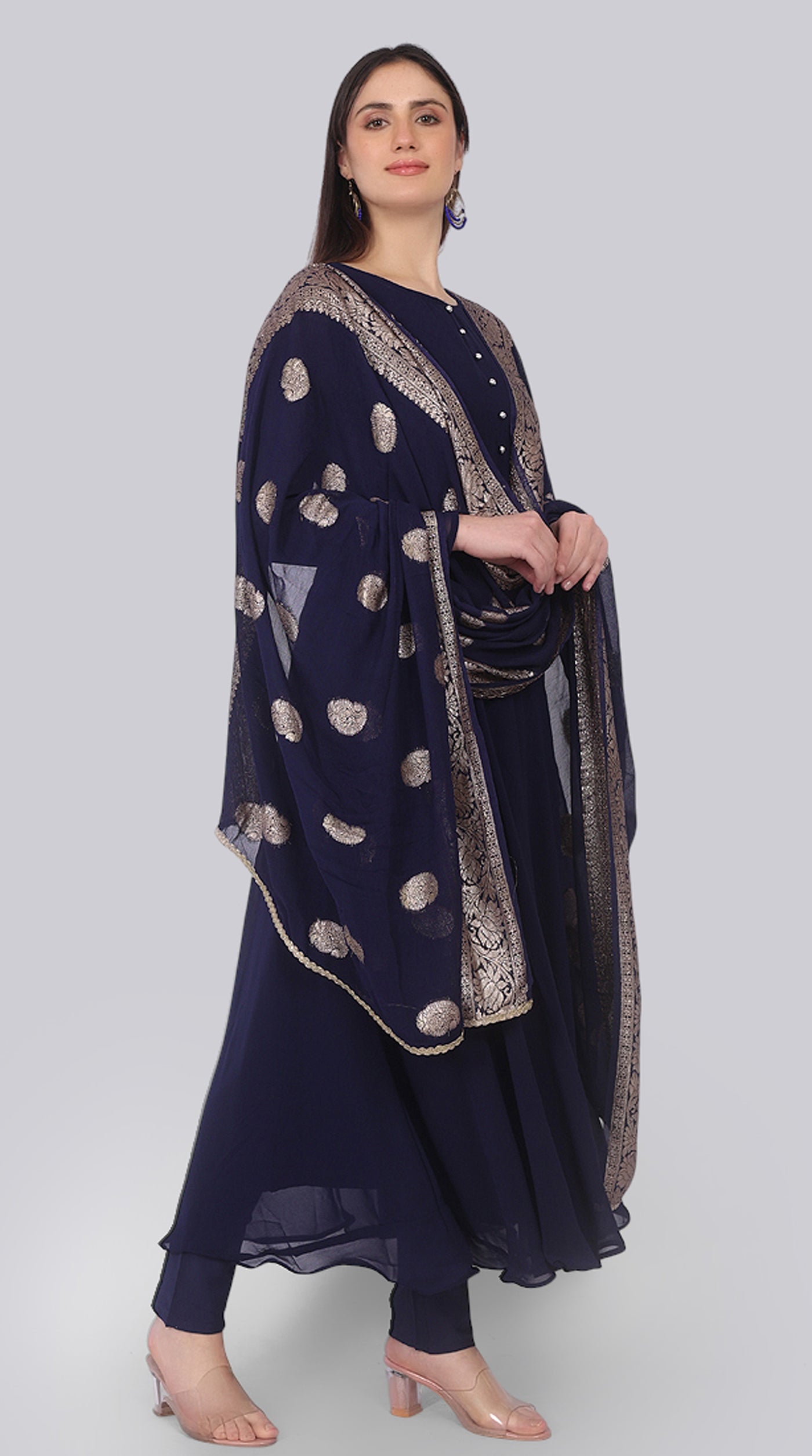 Navy Blue Georgette Bias Cut Suit Set