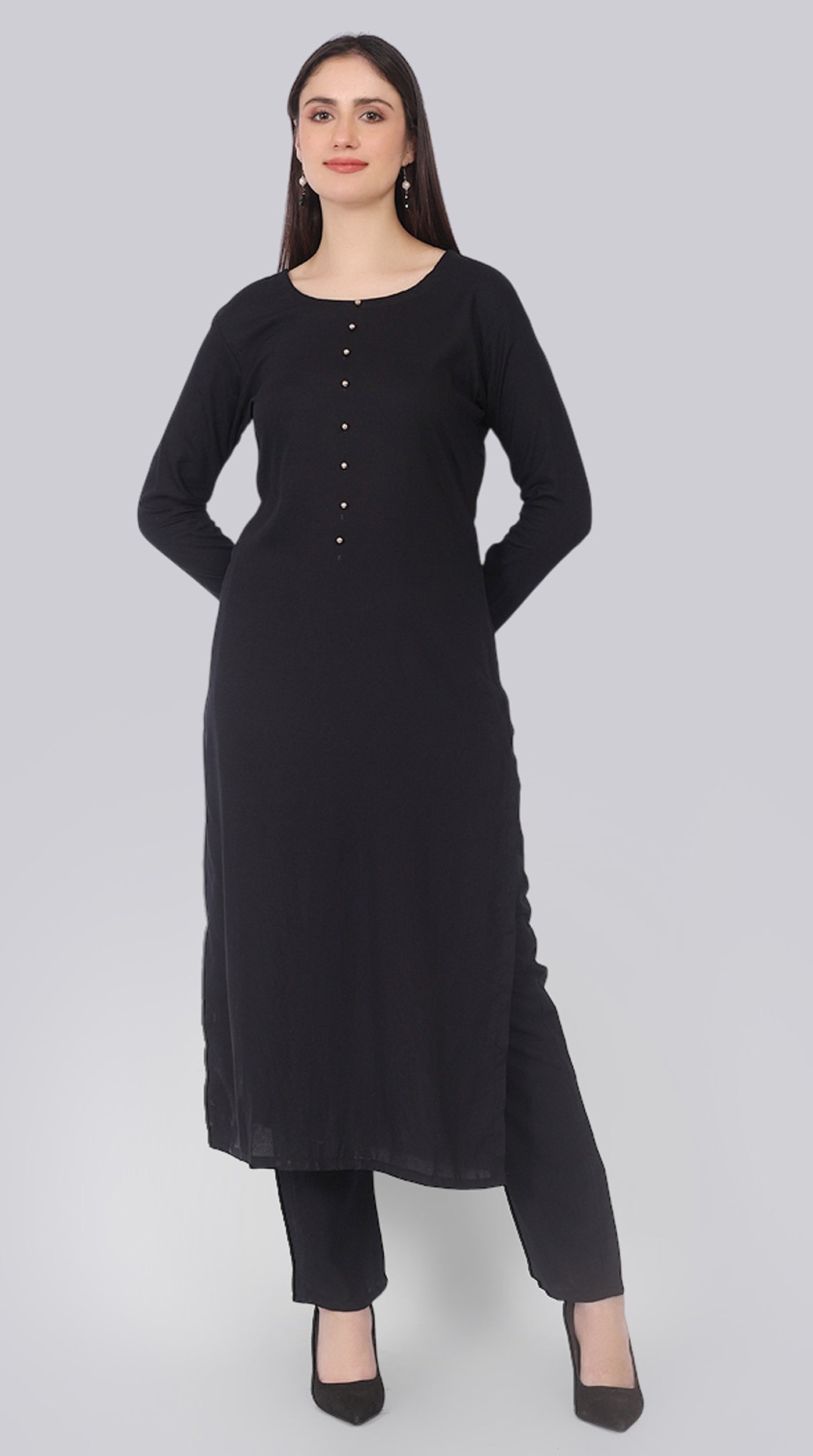 Black Rayon Straight-Cut Suit Set with Jacquard Dupatta